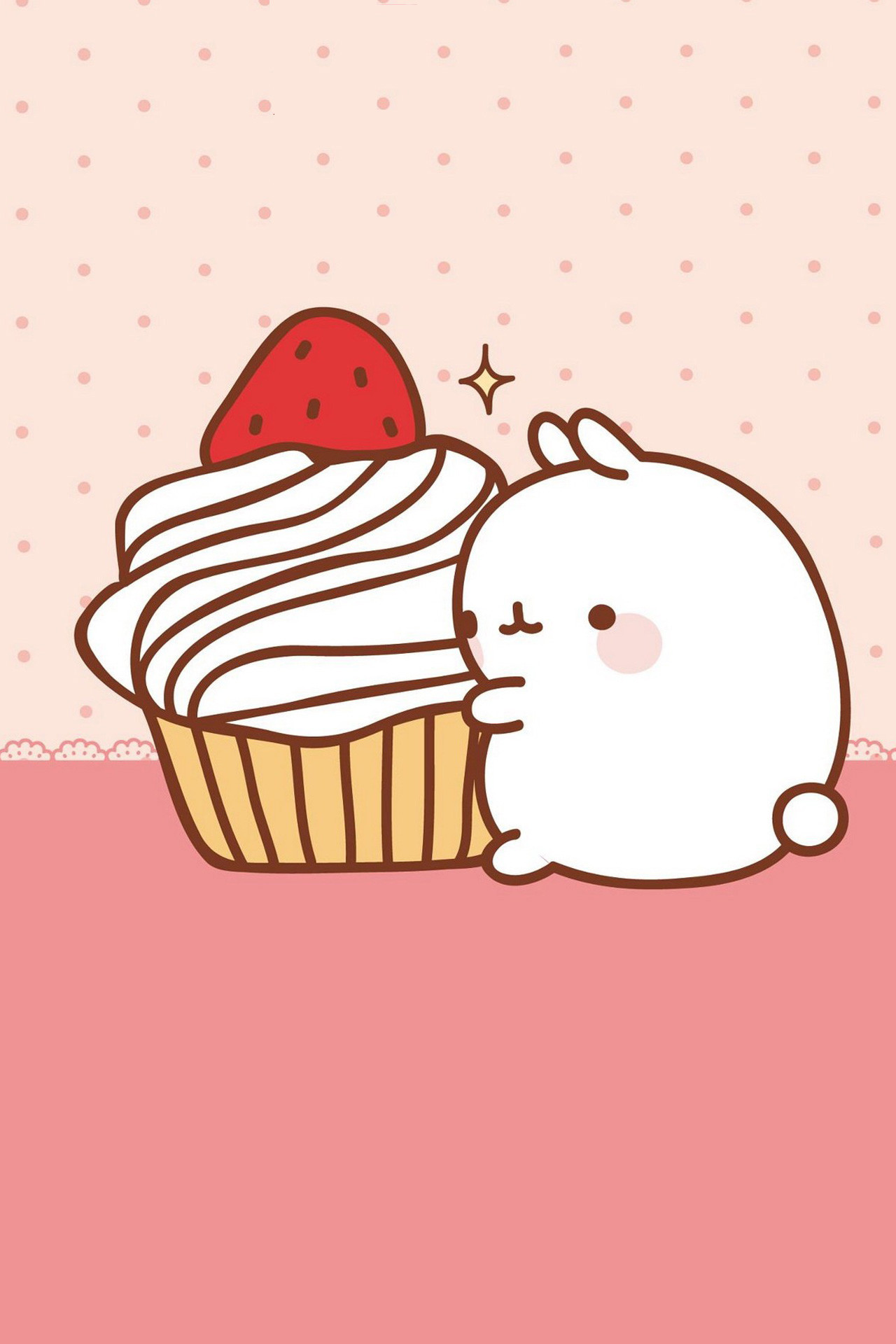 Molang, Cupcake, Fragola, Kawaii, Full HD, sfondo verticale per cellulare