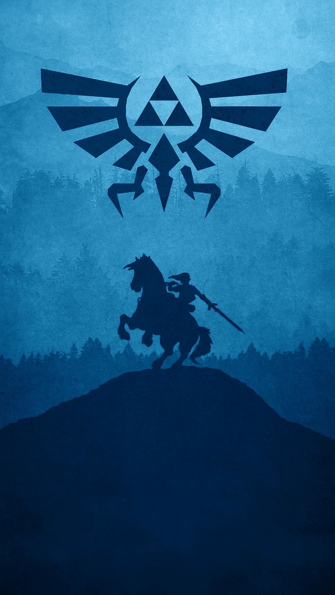Stemma di Hyrule, Link, The Legend of Zelda, Silhouette, Blu, Full HD, sfondo verticale per cellulare
