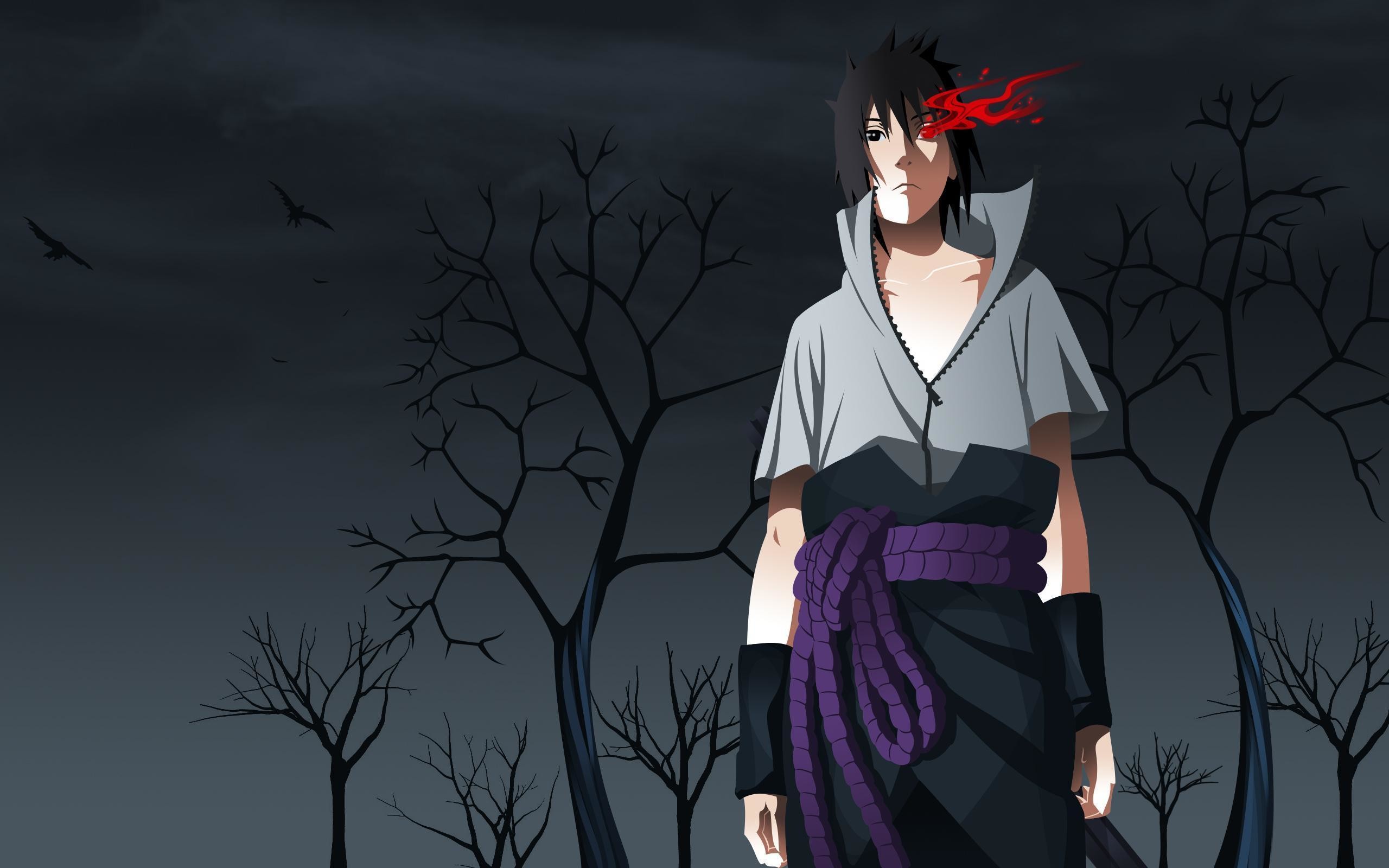 Sasuke Uchiha, Naruto Shippuden, Alberi spogli, Notte, 2K 1600p, sfondo desktop