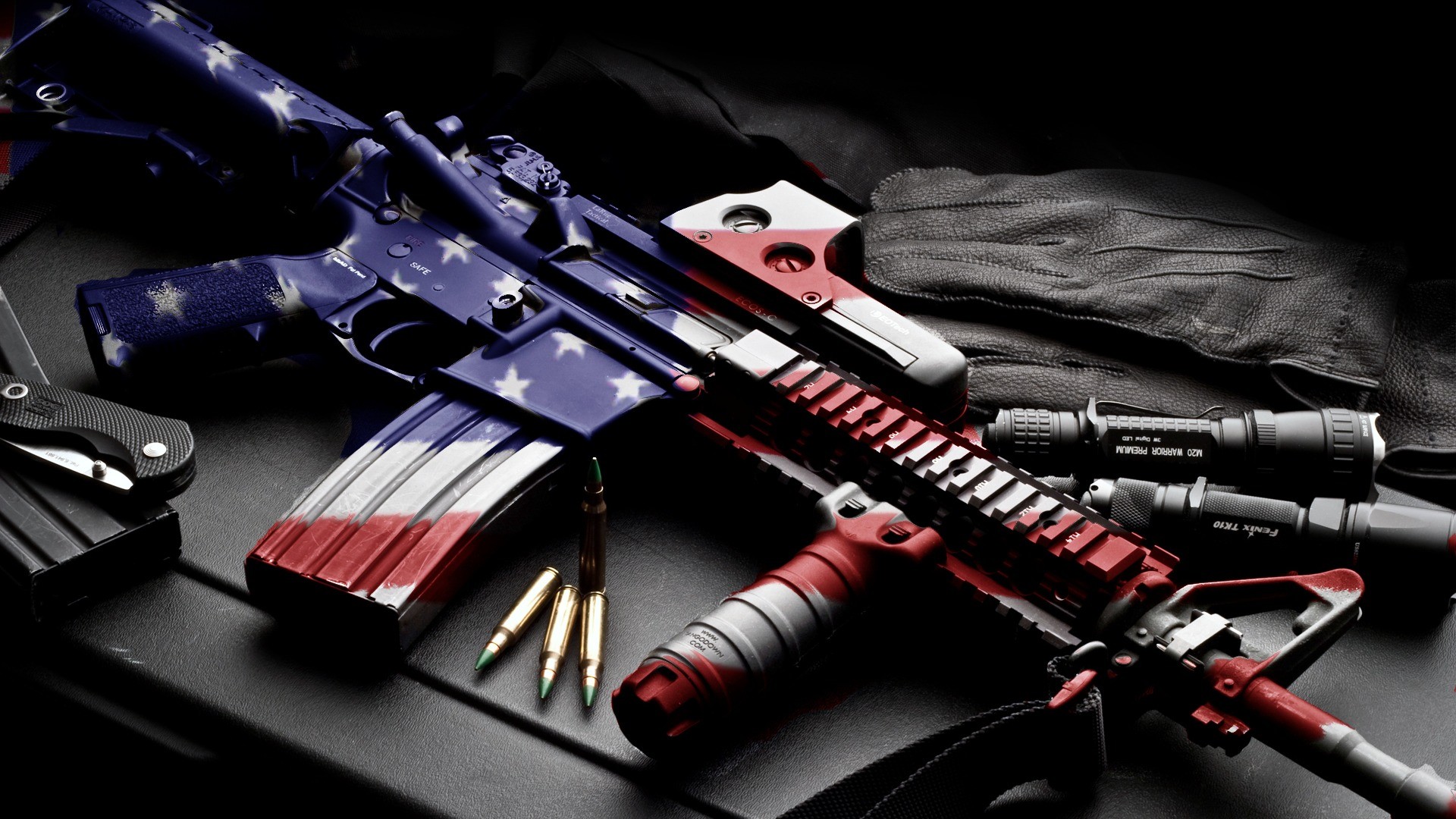 AR-15, Bandiera americana, Fucile, Munizioni, Coltello, Full HD, sfondo per PC e portatile