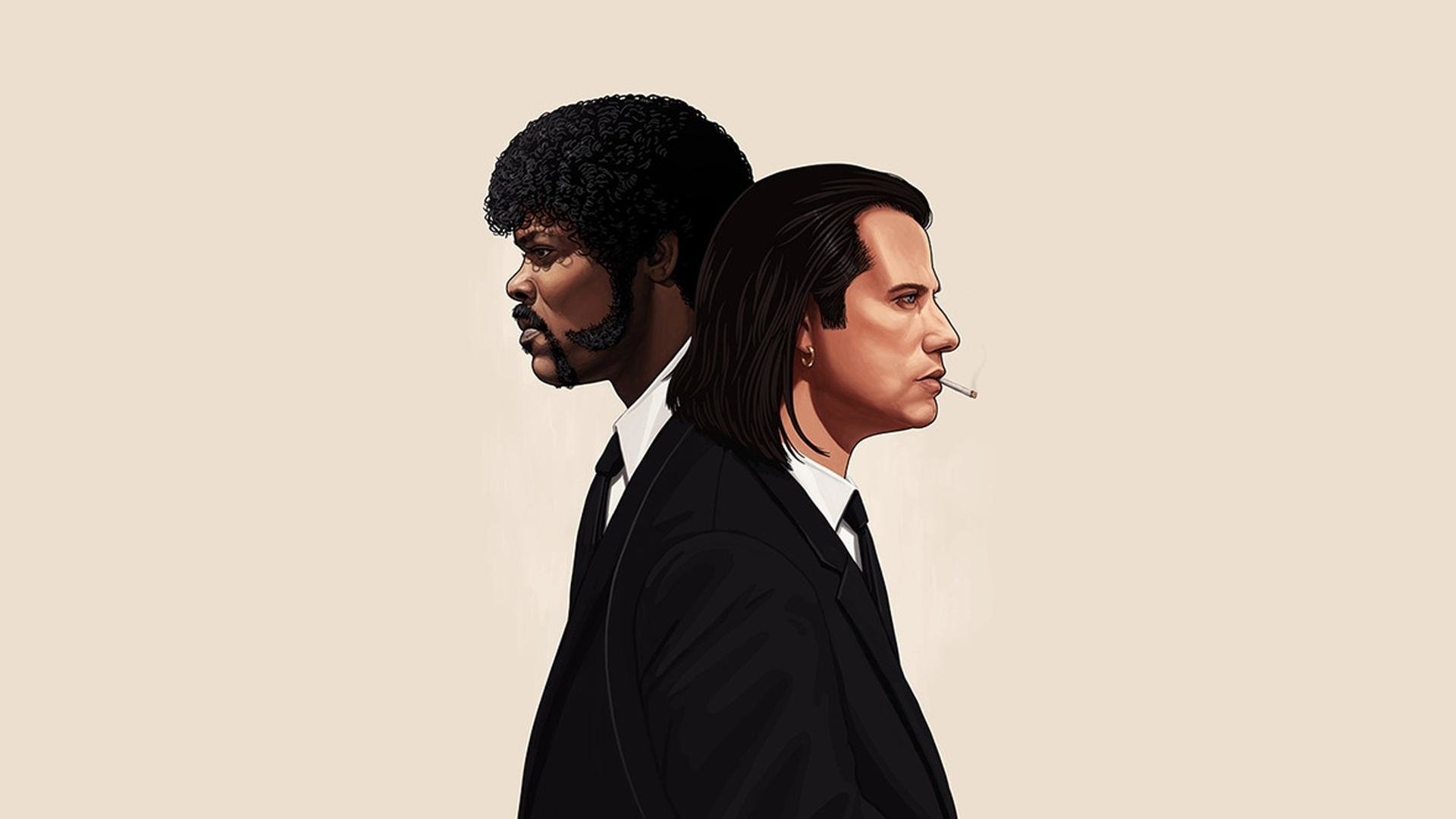 Jules Winnfield, Vincent Vega, Samuel L. Jackson, John Travolta, Illustrazione, sfondo Full HD