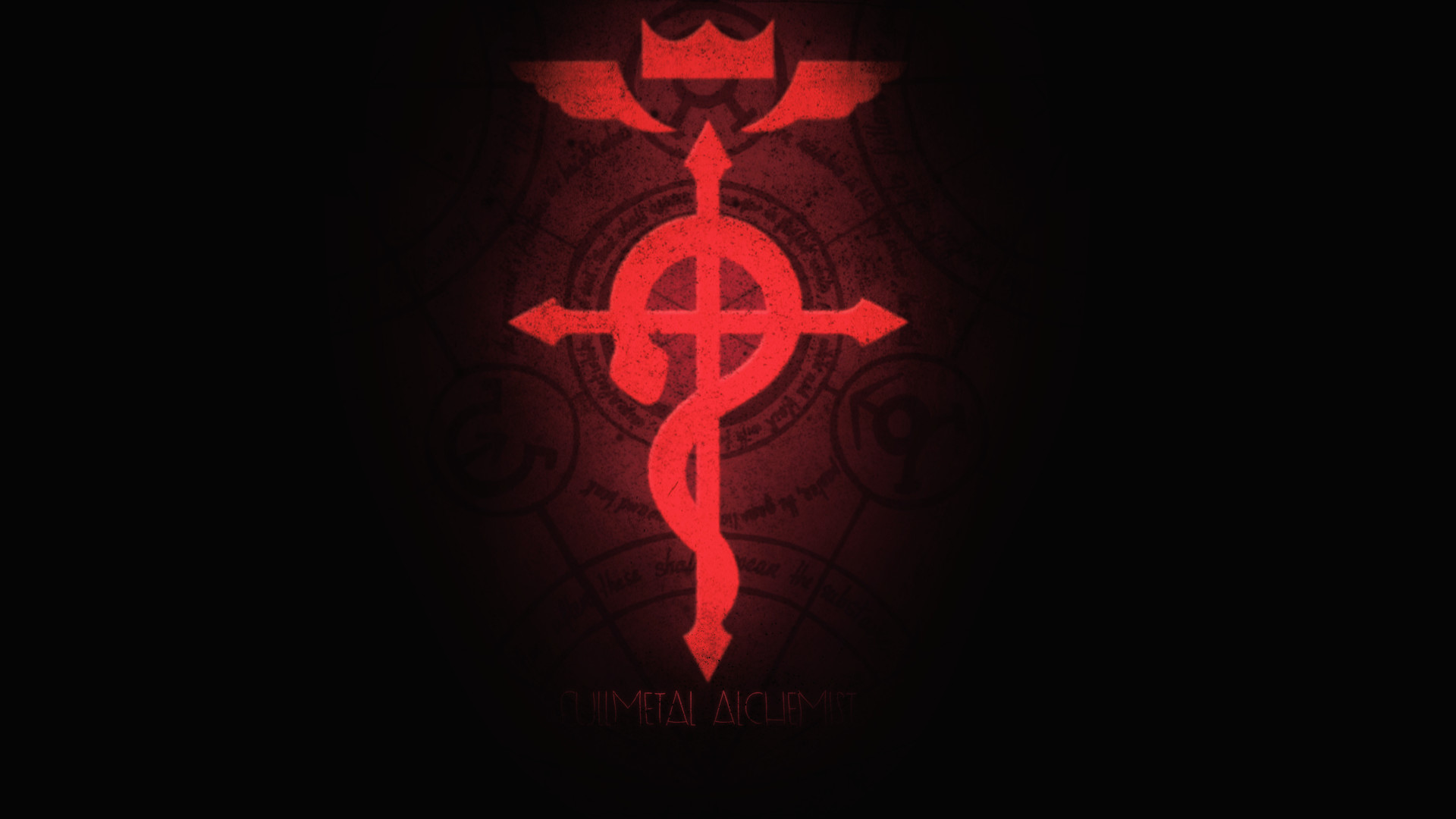 Fiamel, Croce di Flamel, Fullmetal Alchemist, Simbolo rosso, Sfondo nero, wallpaper Windows 11