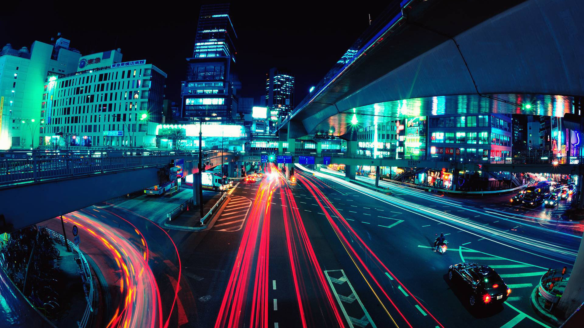 Città di notte, Scie luminose, Strada, Neon, Full HD, sfondo per PC