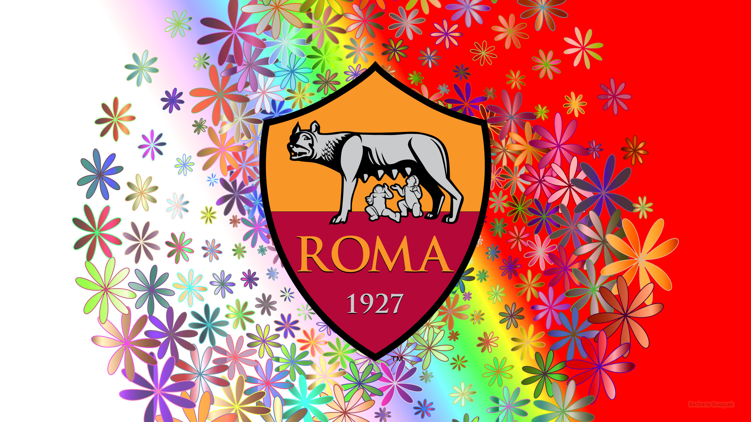 AS Roma, Stemma, Fiori, Arcobaleno, 2K, wallpaper per PC
