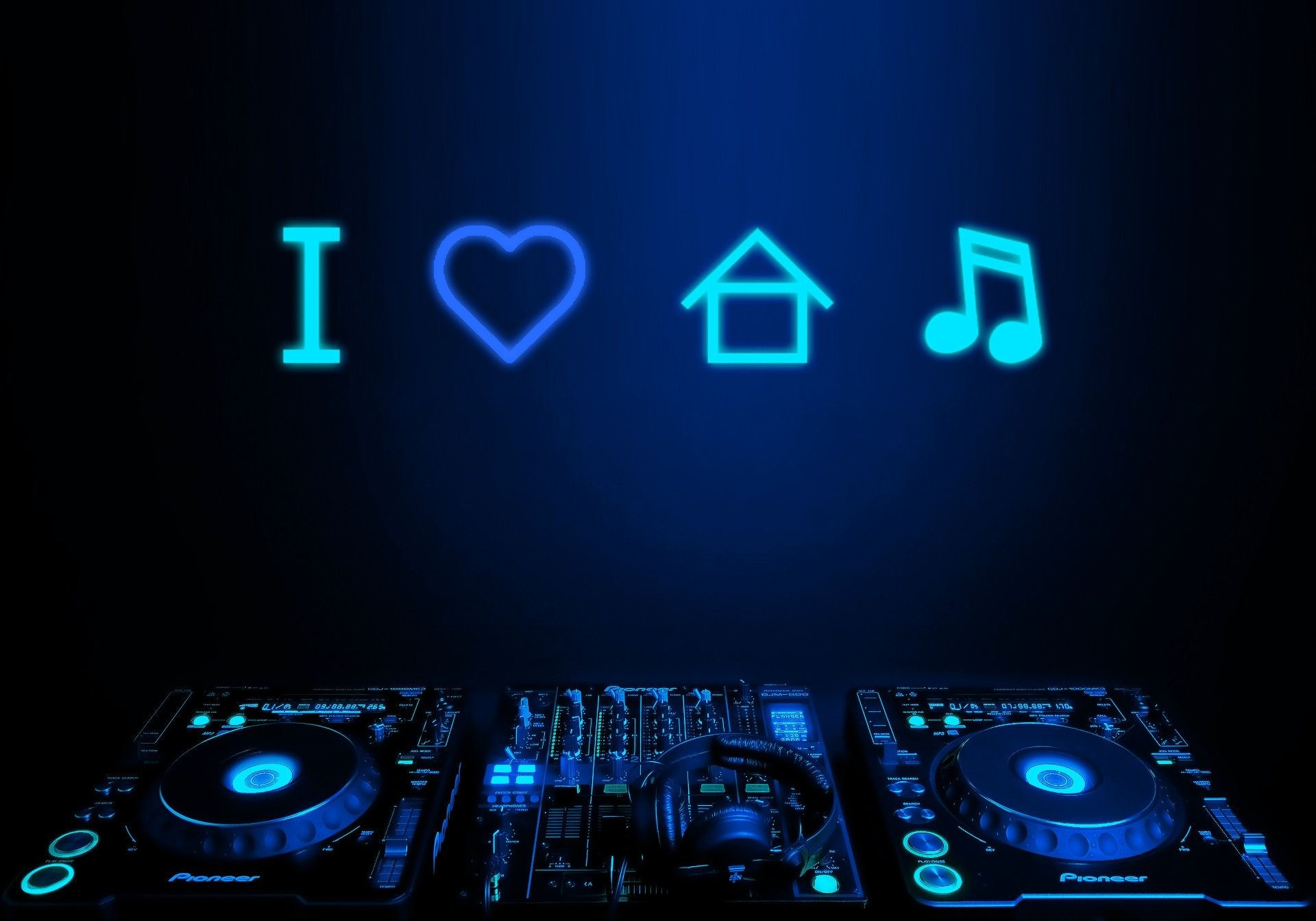 I Love House Music, Pioneer CDJ, Neon, Blu, Full HD, sfondo desktop