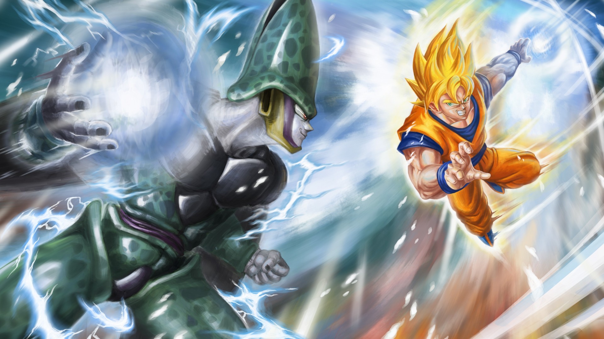 Goku, Cell, Super Saiyan, Dragon Ball Z, Battaglia, 1920x1080, sfondo per PC