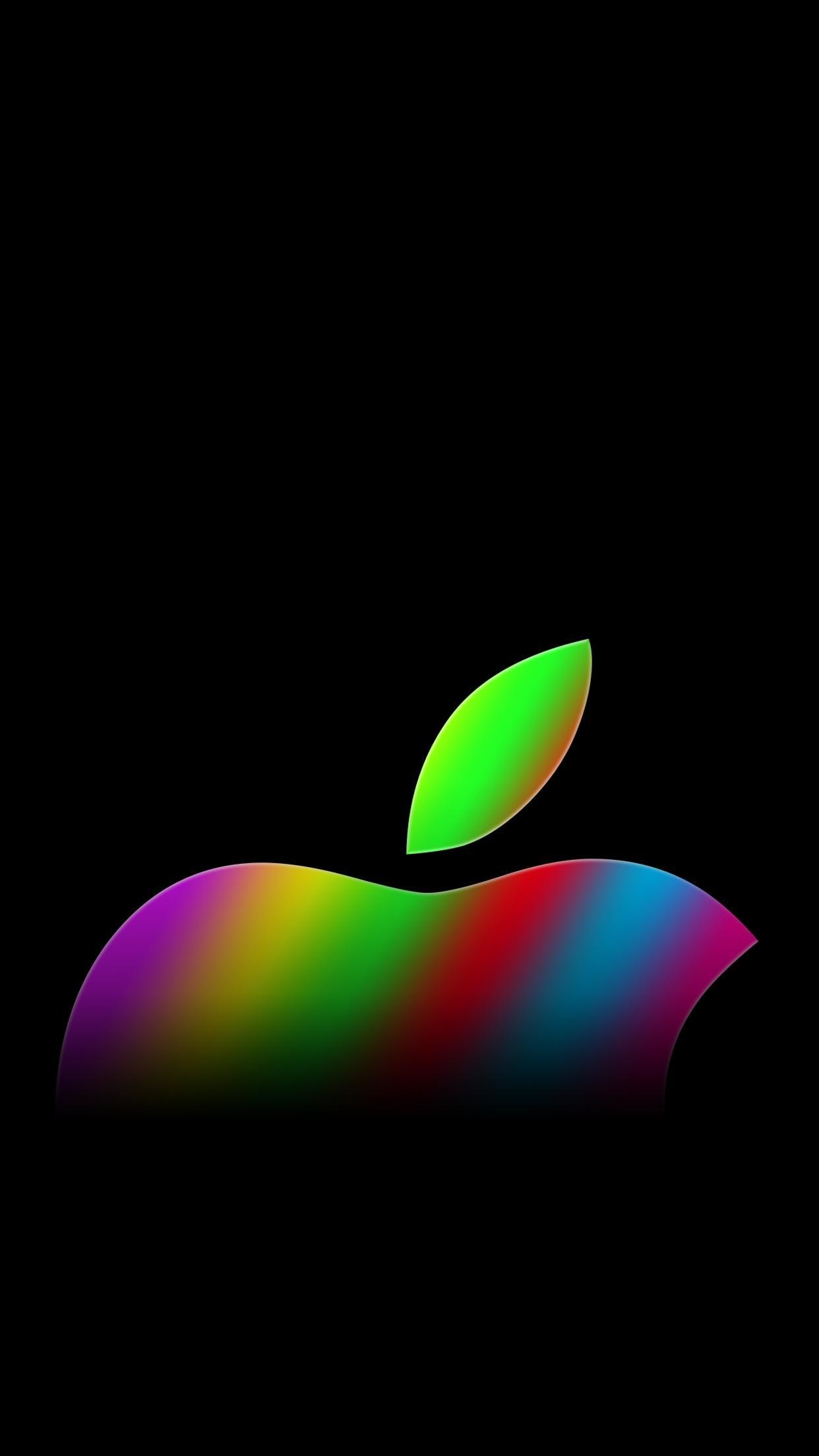 Logo Apple, Apple, Colori vivaci, Sfondo nero, wallpaper iPhone 7 Plus