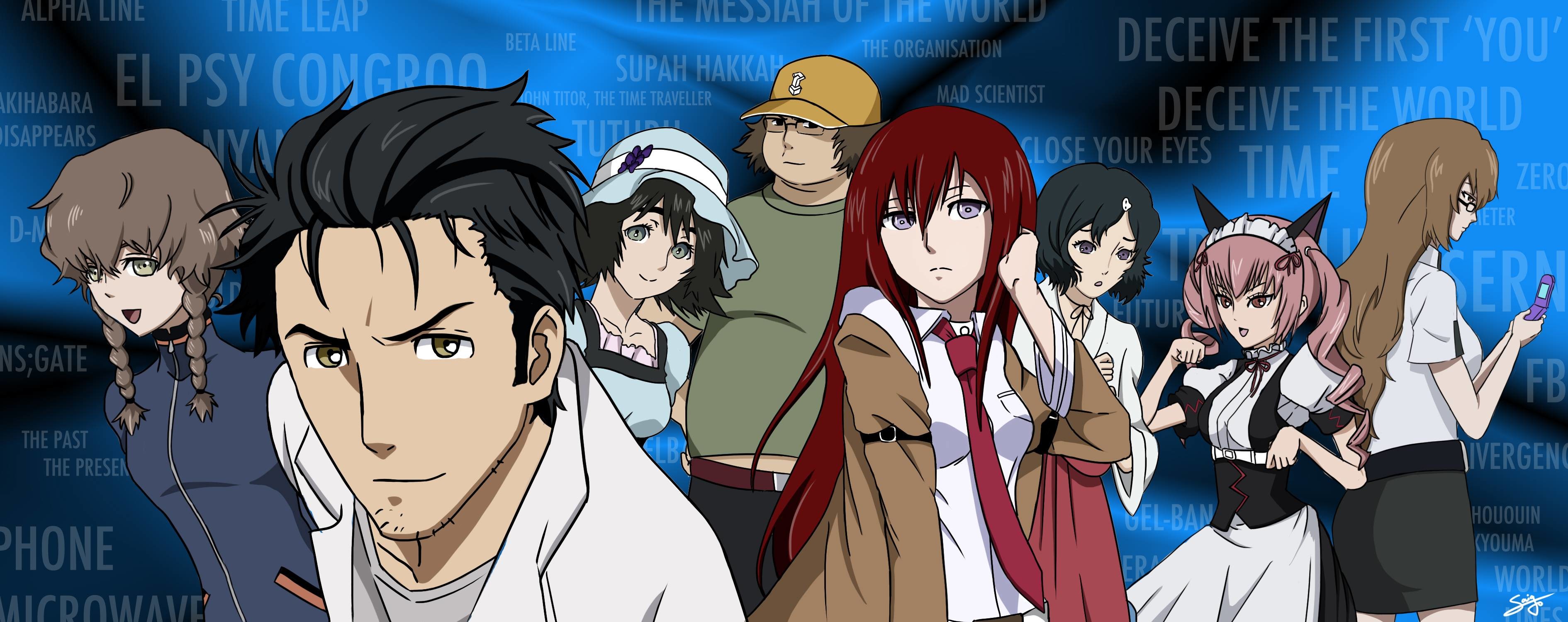 Steins;Gate, Laboratory Members, Rintaro Okabe, Kurisu Makise, El Psy Kongroo, Blu, sfondo 2K