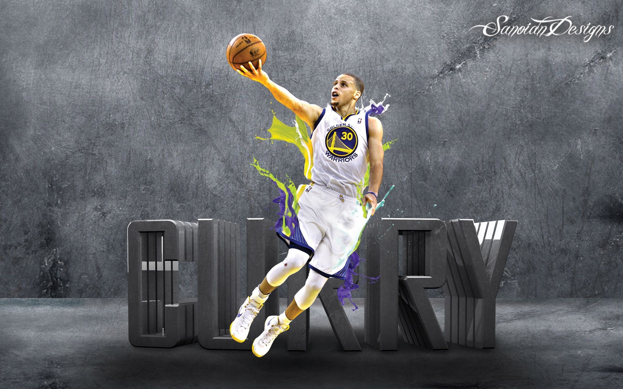 Stephen Curry, Golden State Warriors, Layup, Scritta 3D, 2560x1600, immagine di sfondo
