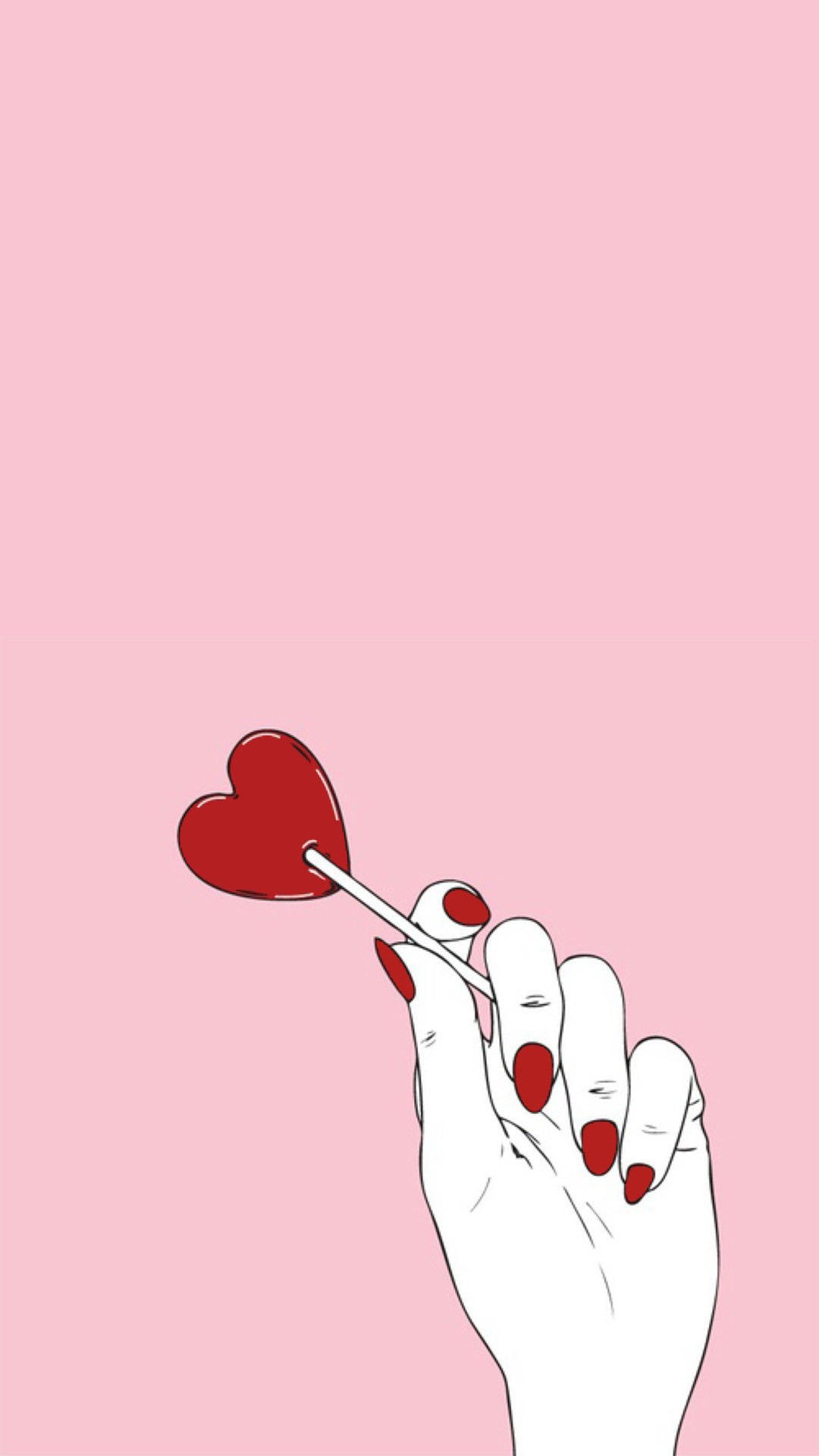 Lecca-lecca a cuore, Mano, Illustrazione, Rosa, Full HD, schermata di blocco del cellulare