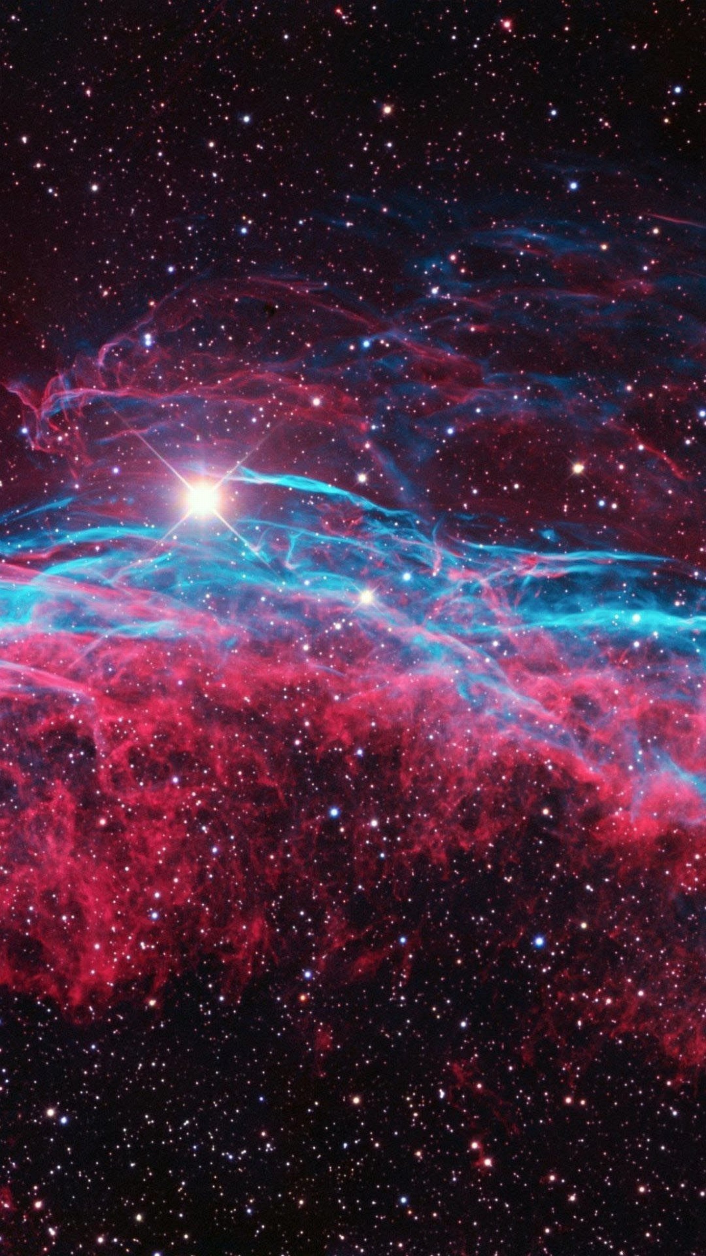 Nebulosa Velo, Nebulosa, Spazio, Rosso e blu, QHD+, sfondo verticale per cellulare