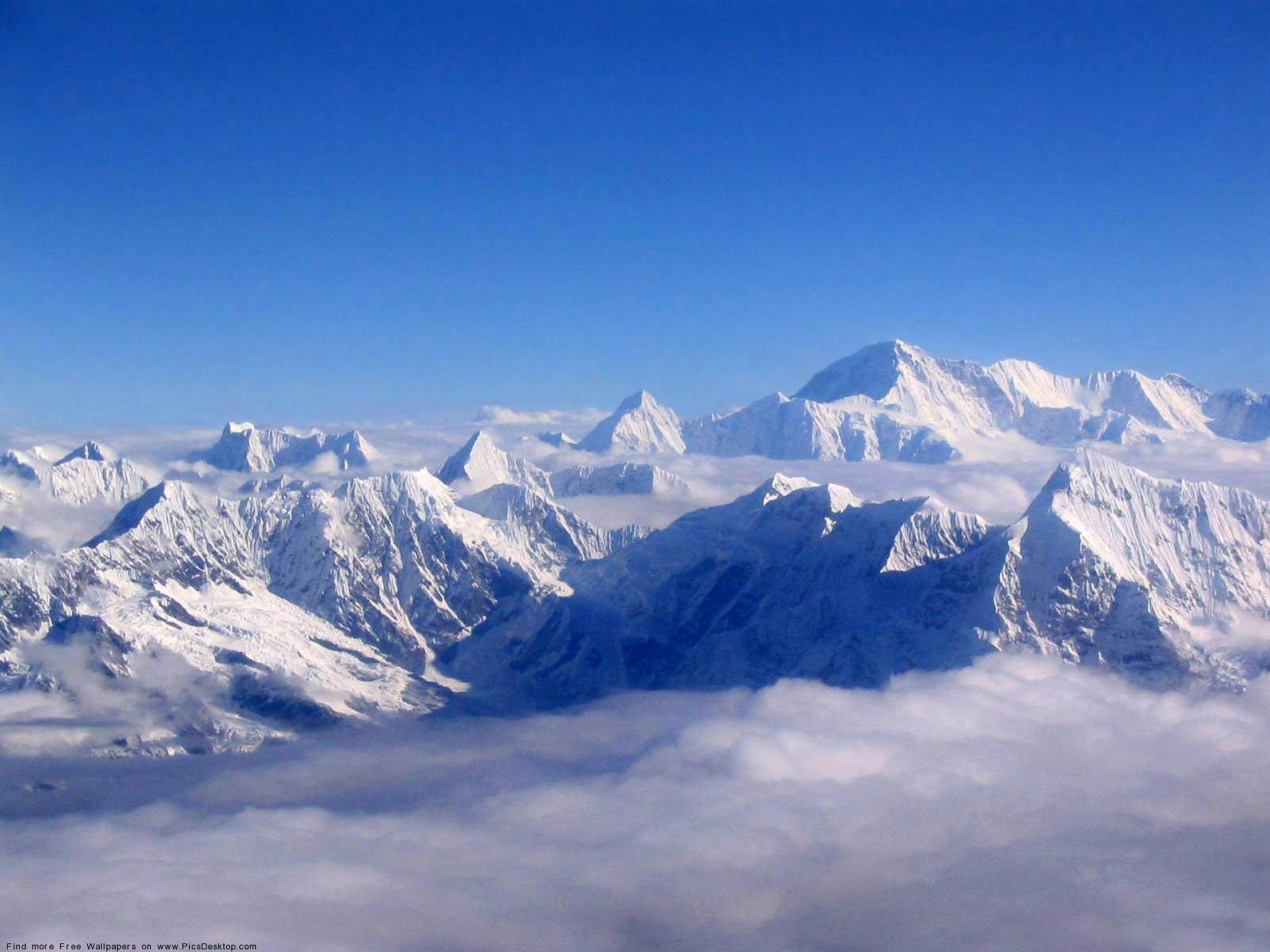 Montagne innevate, Mare di nubi, Cielo blu, Full HD, sfondo per iPad e tablet