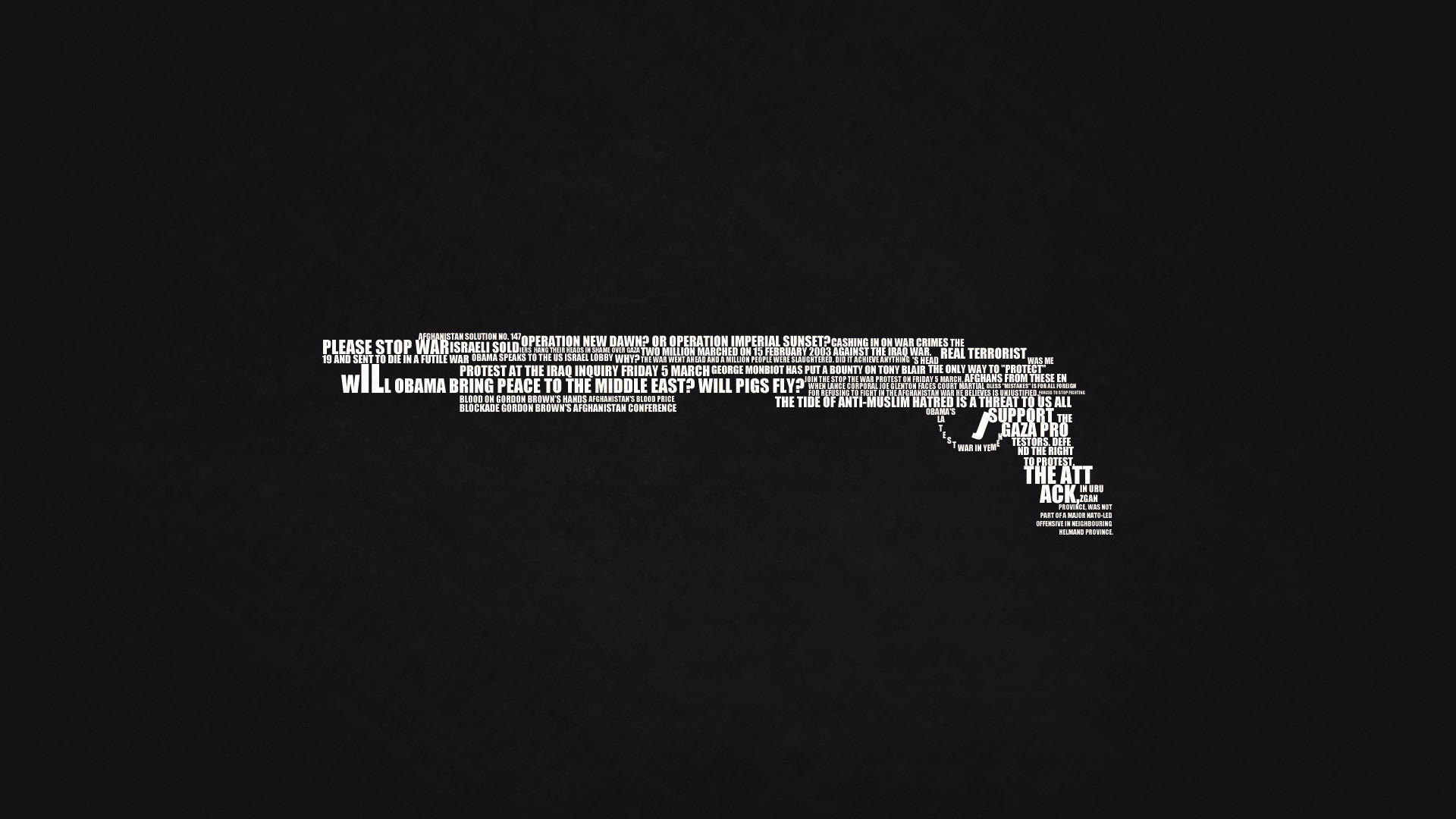 Pistola, Tipografia, Sfondo nero, Minimal, 1920x1080, wallpaper desktop