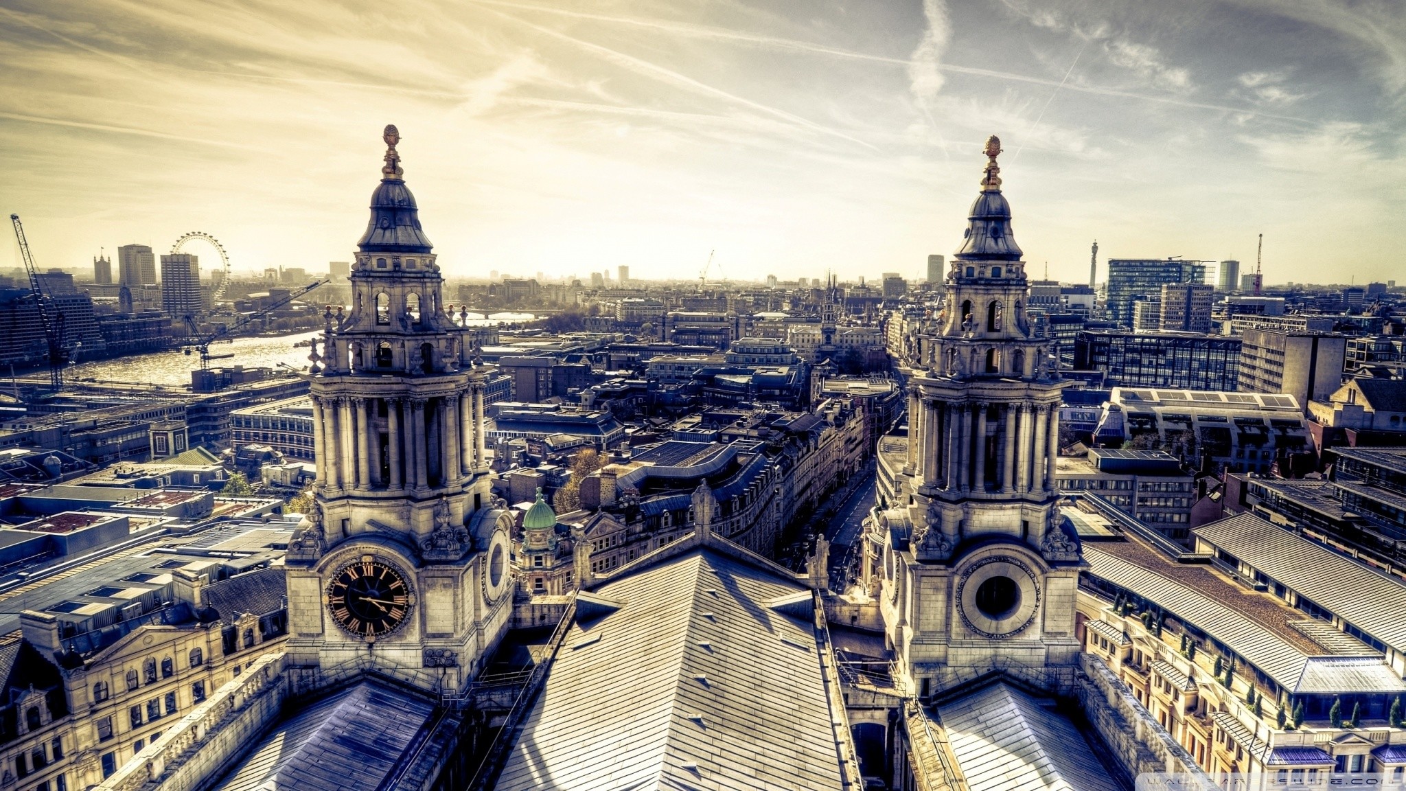 Cattedrale di San Paolo, Londra, Tetti, Panorama, 16:9 Full HD, sfondo widescreen