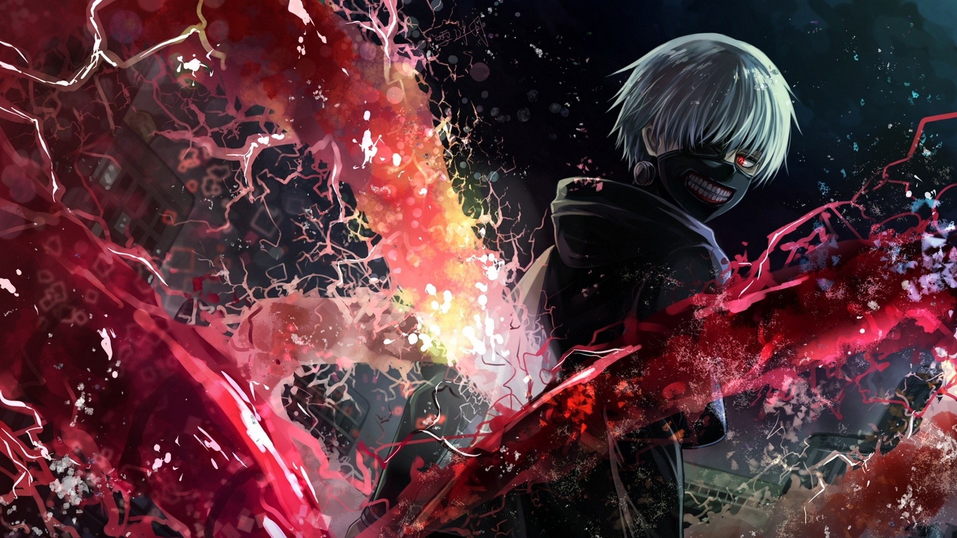 Ken Kaneki, Tokyo Ghoul, Kagune, Rosso, Full HD, sfondo per portatile