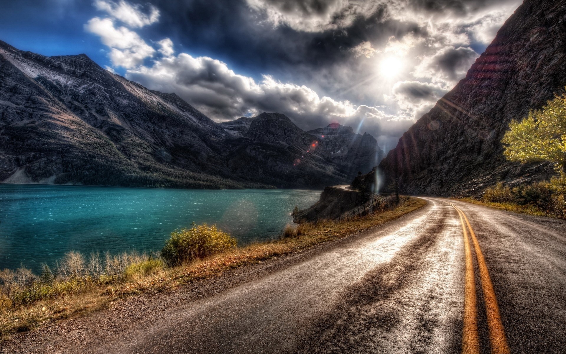 Strada di montagna, Lago, Montagne, Nuvole, HDR, 1920x1200, sfondo MacBook Pro