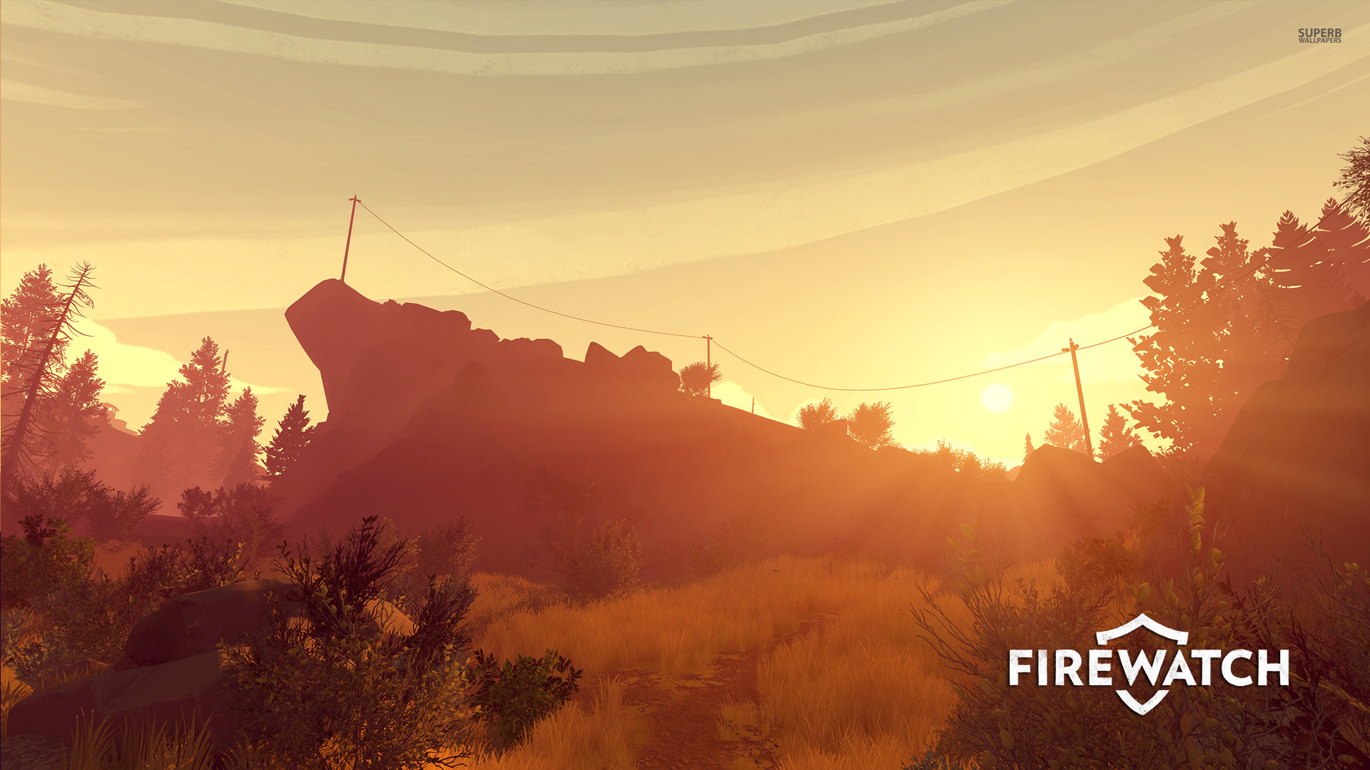Firewatch, Logo, Rocce, Tramonto, Full HD, wallpaper per portatile