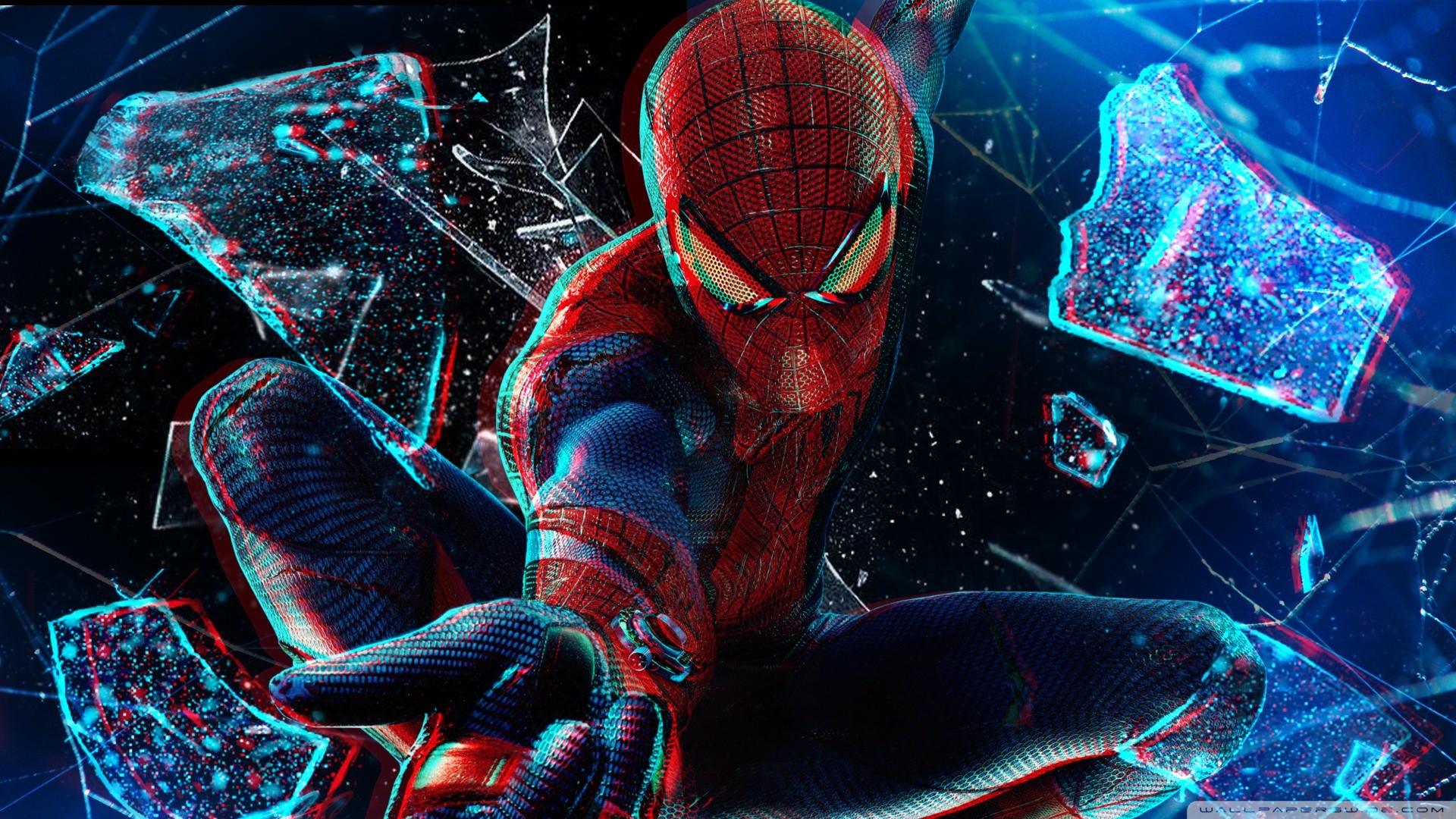 Spider-Man, The Amazing Spider-Man, Marvel, Anaglifo, Vetro, Full HD, sfondo desktop