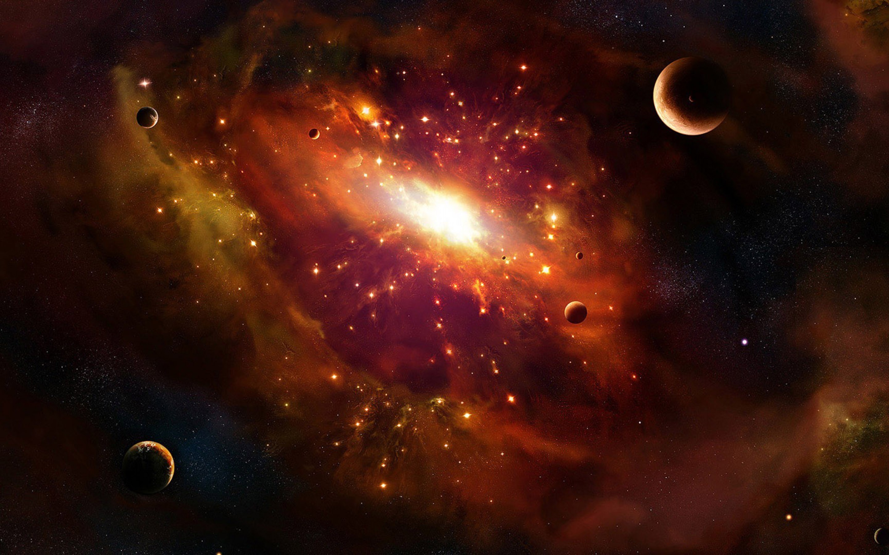 Galassia a spirale, Pianeti, Nebulosa, Arancione, Arte digitale, sfondo 2880x1800 per PC