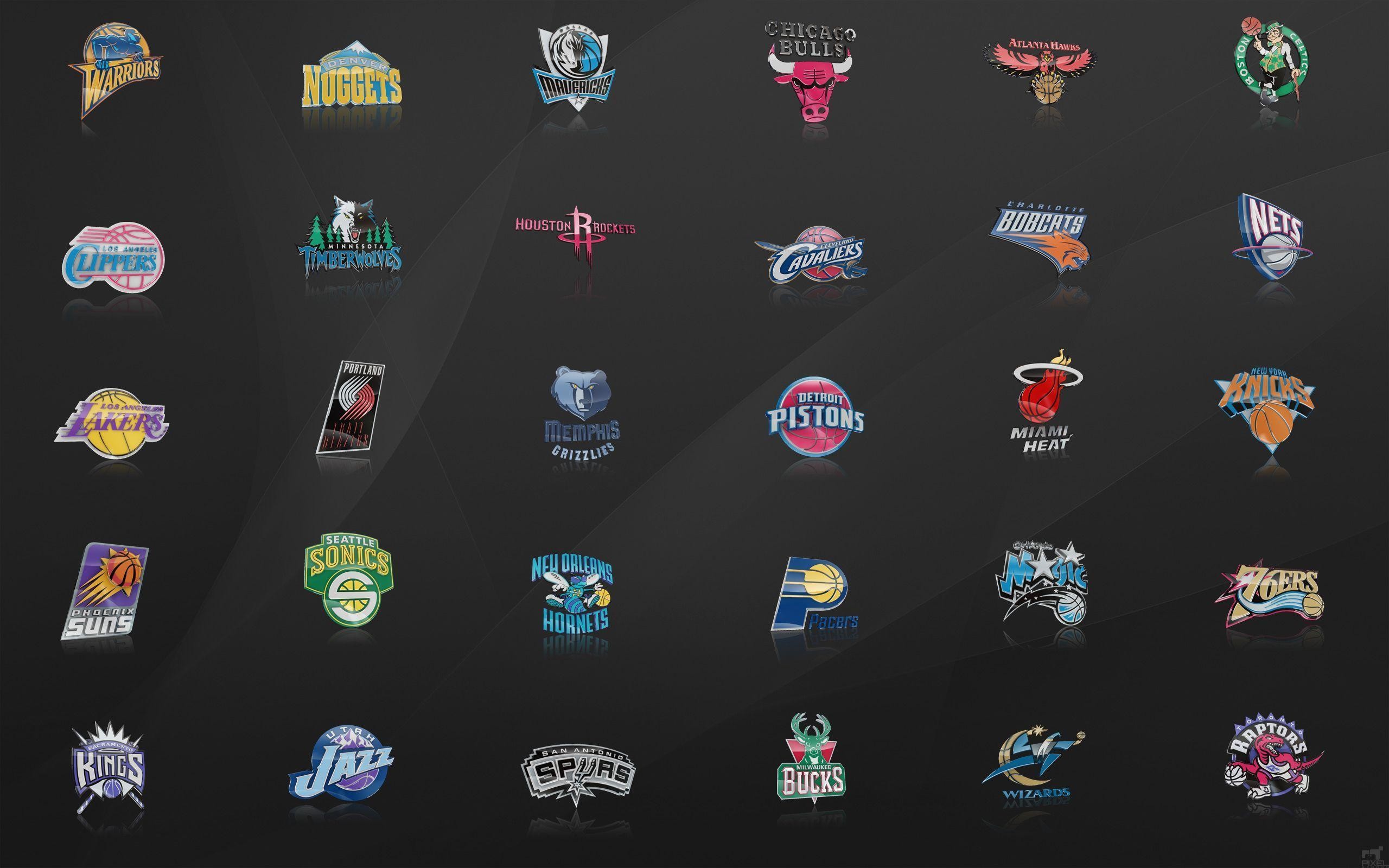 NBA, Loghi squadre, Sfondo nero, 2560x1600, wallpaper desktop