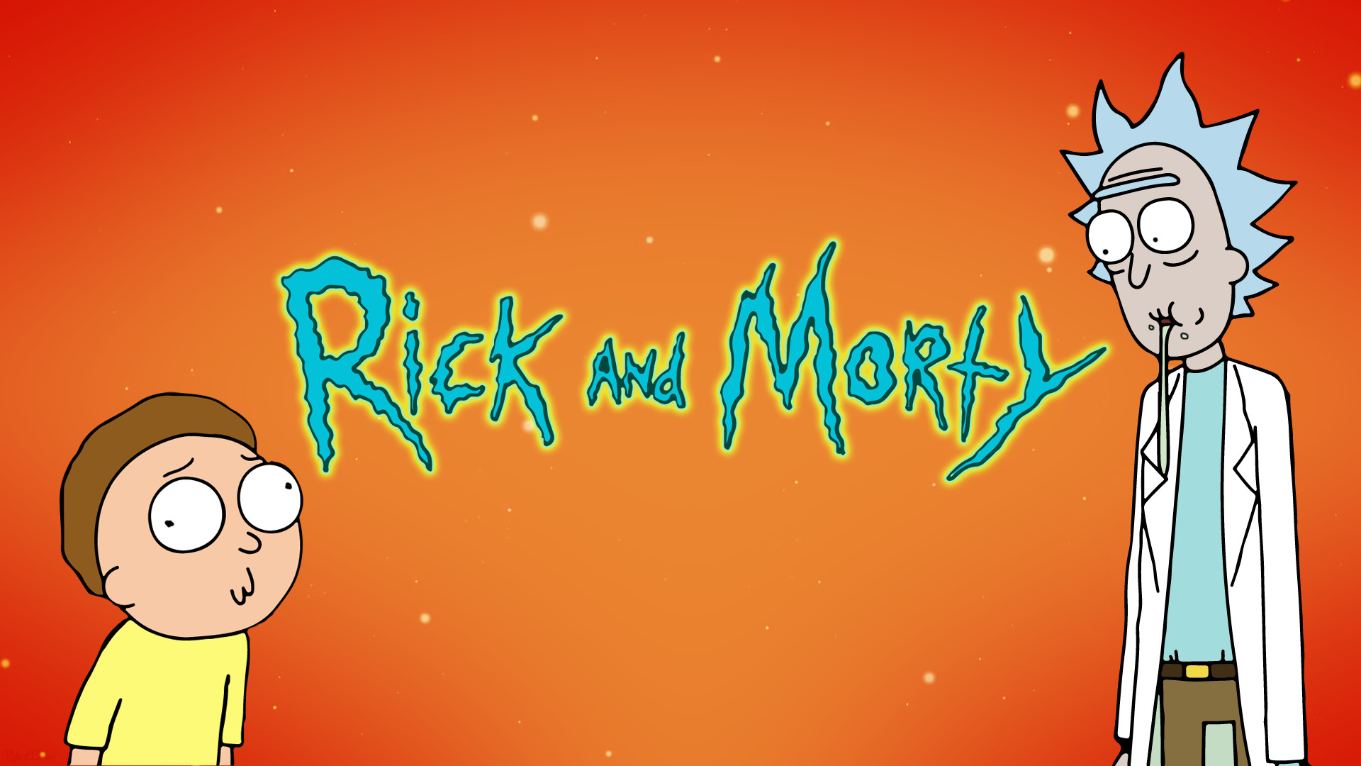Rick Sanchez, Morty Smith, Rick and Morty, Logo, Sfondo arancione, wallpaper Windows 11