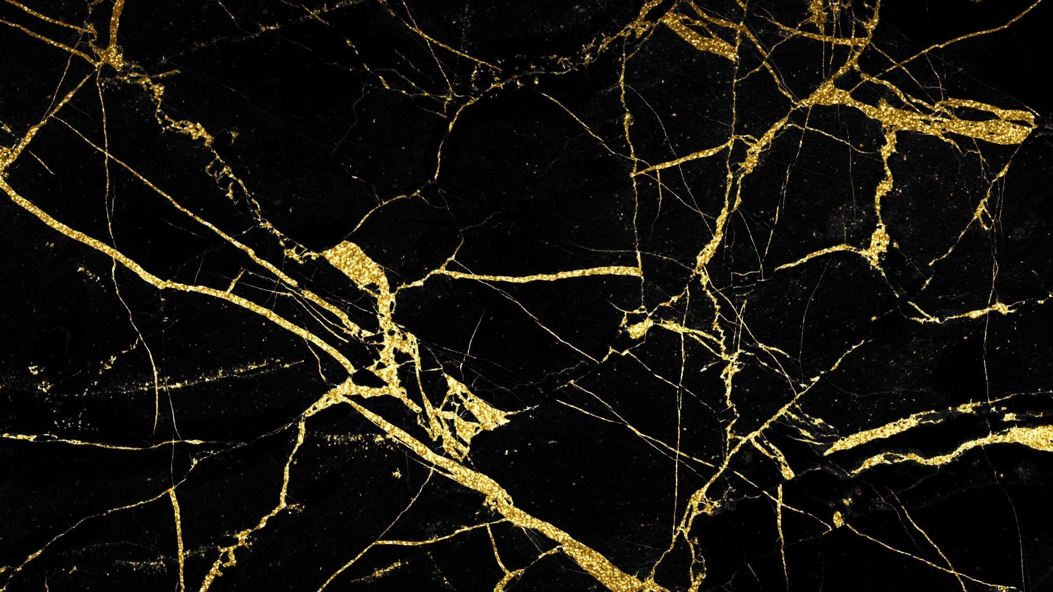 Marmo nero, Venature dorate, Oro, Texture, Full HD, sfondo per PC