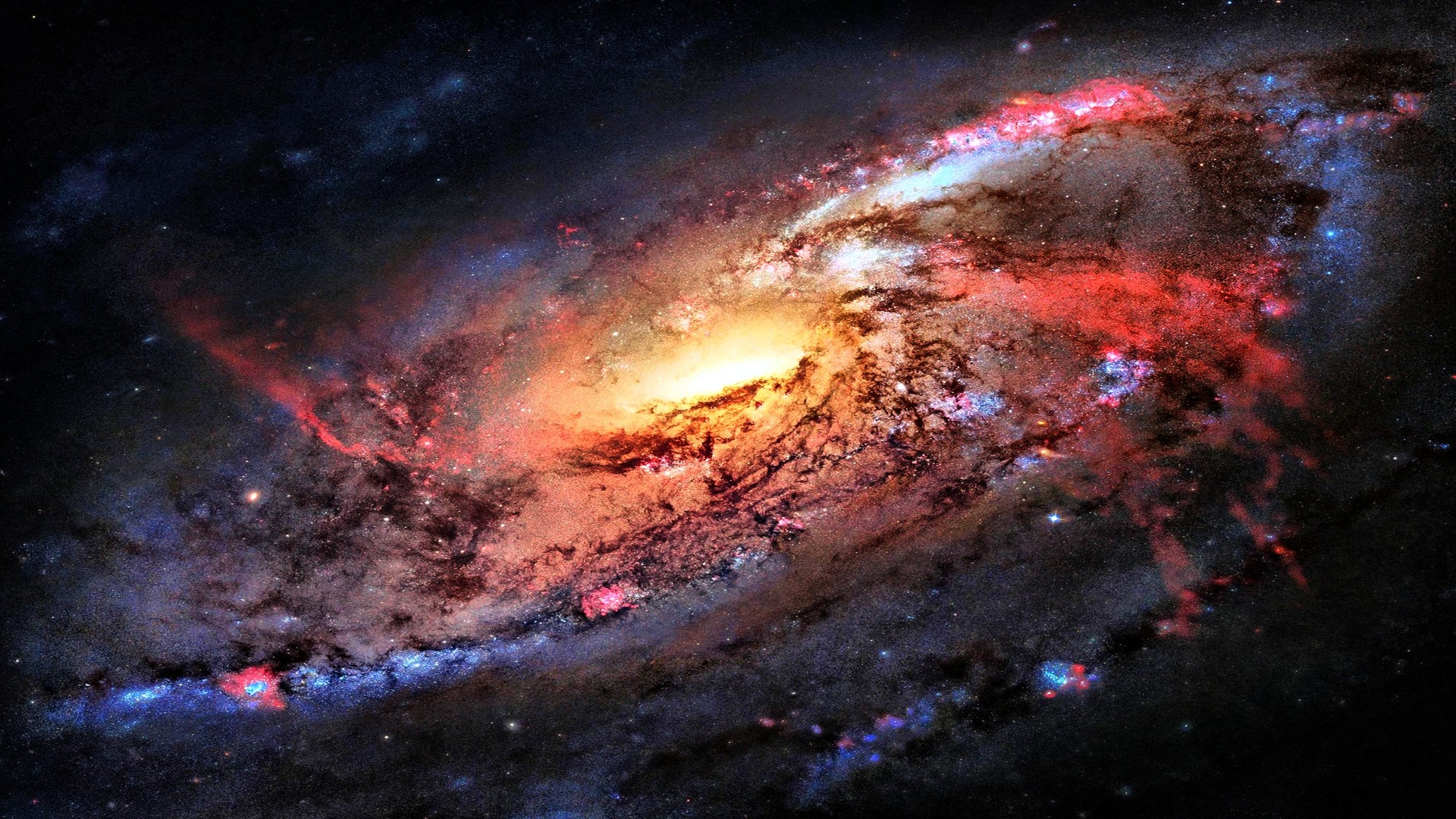 Galassia M106, Galassia a spirale, Spazio profondo, Stelle, 16:9 Full HD, wallpaper widescreen