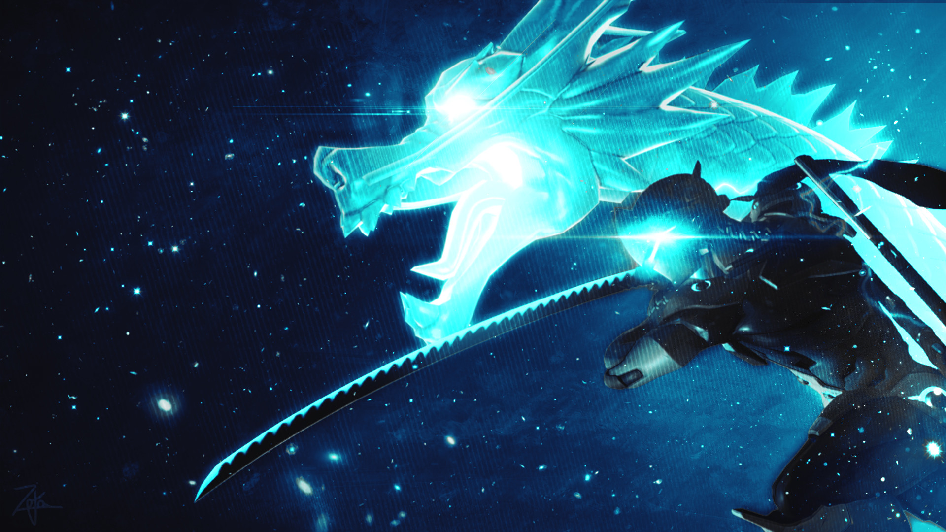 Genji, Overwatch, Drago azzurro, Dragonblade, Full HD, sfondo desktop