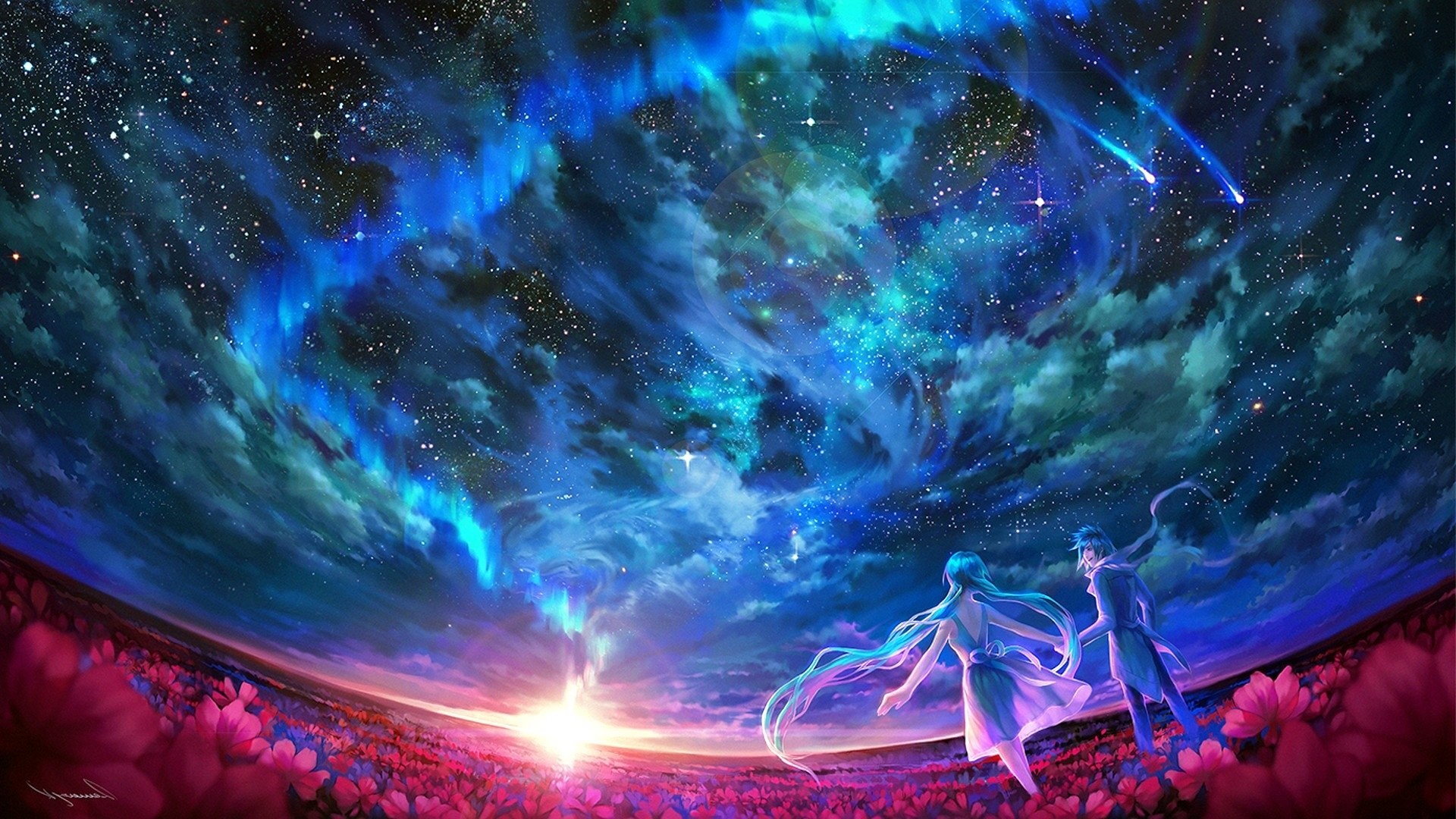 Cielo stellato, Anime, Coppia, Arte fantasy, 1920x1080, immagine di sfondo