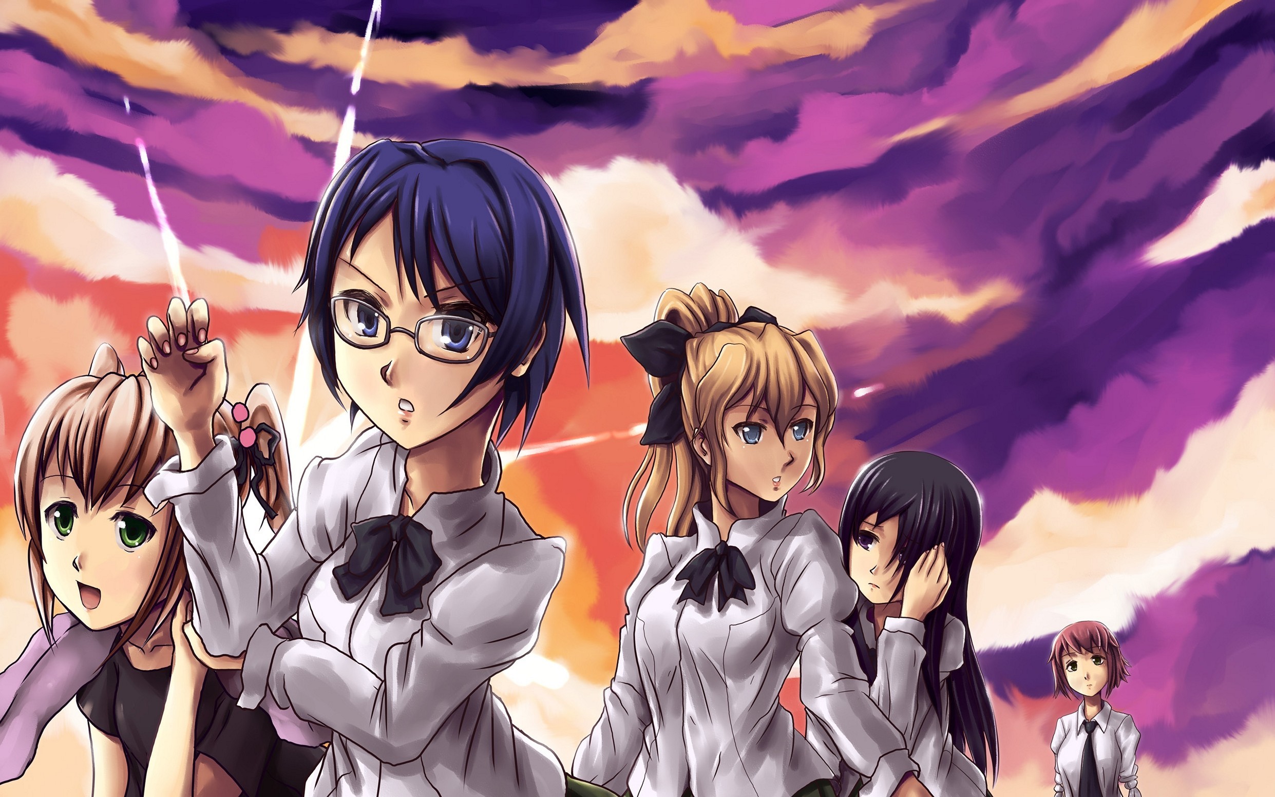 Ragazze anime, Uniforme, Tramonto, 2483x1552, sfondo MacBook Pro