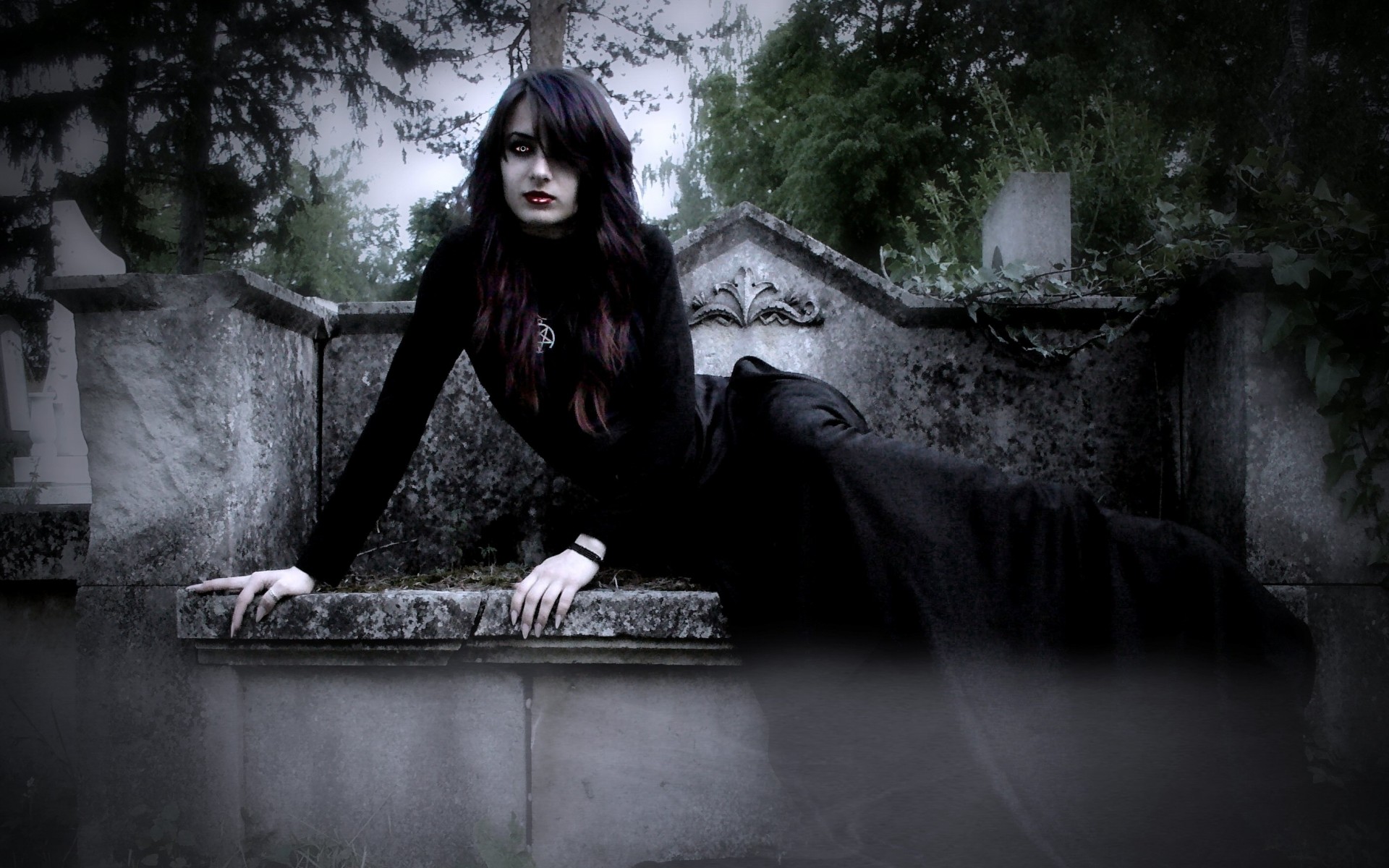 Ragazza gotica, Cimitero, Tomba, 1920x1200, immagine di sfondo