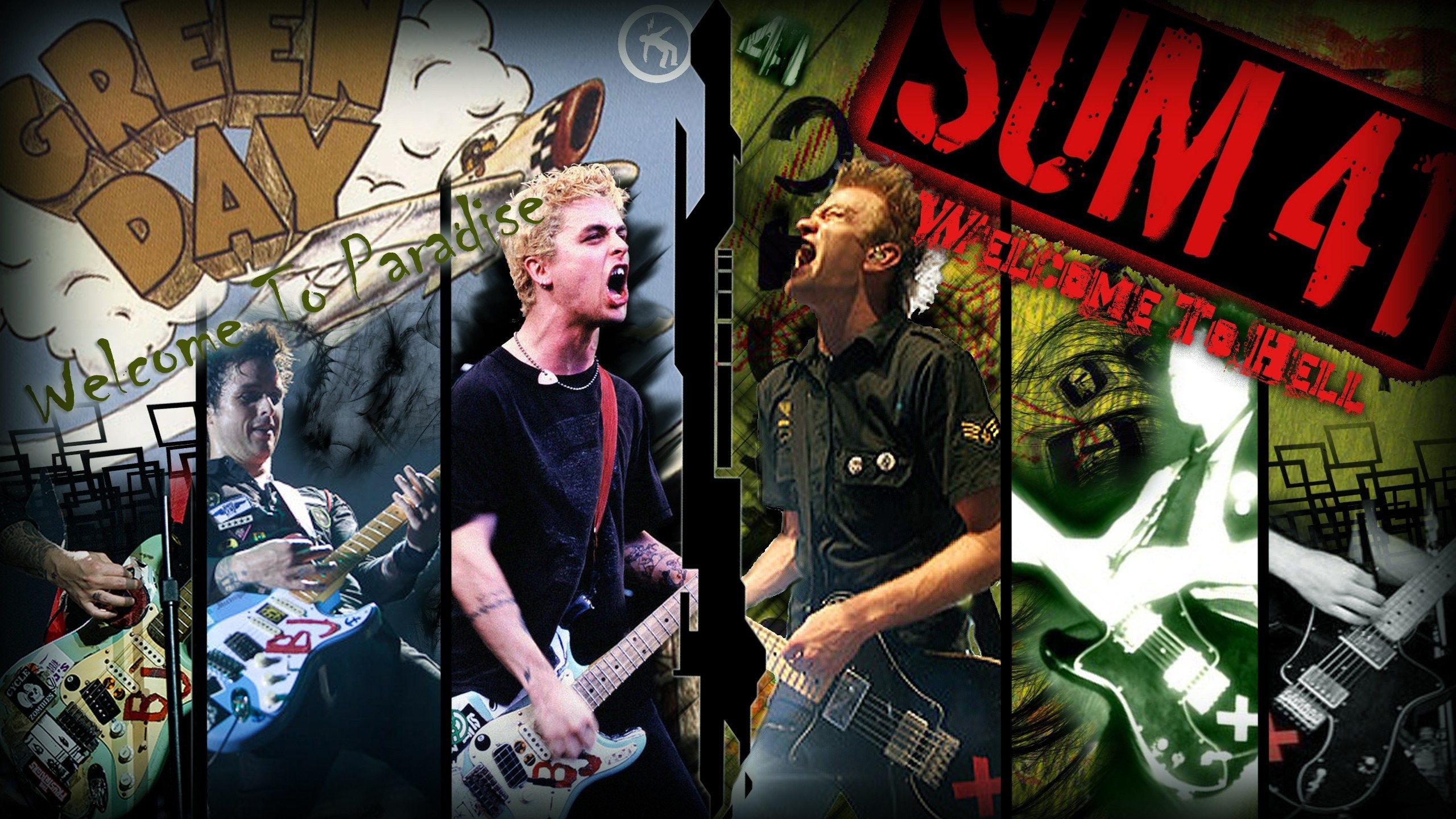 Green Day, Sum 41, Welcome to Paradise, Collage, 2560x1440, immagine di sfondo