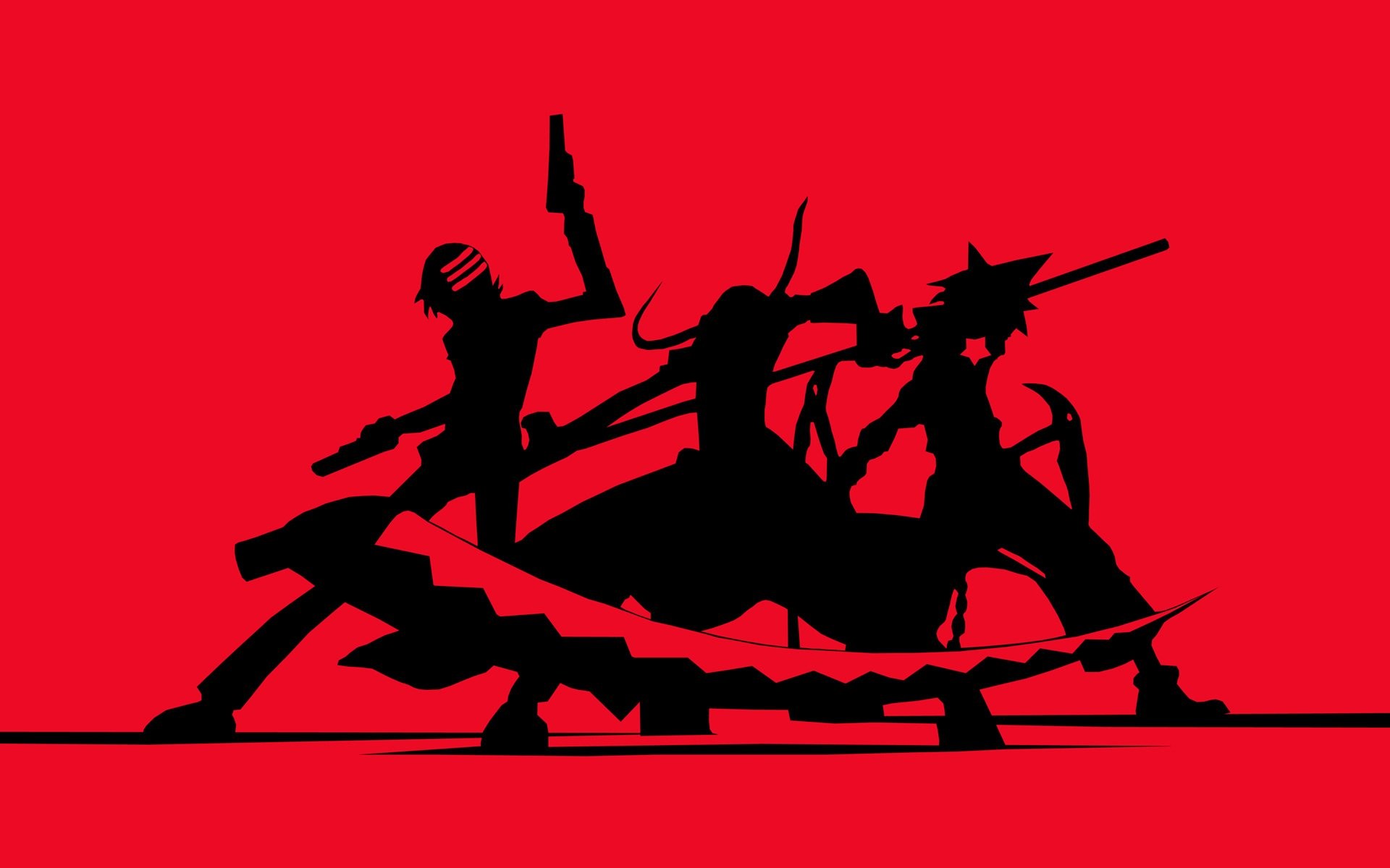 Soul Eater, Silhouette, Sfondo rosso, 16:10 Full HD, wallpaper widescreen