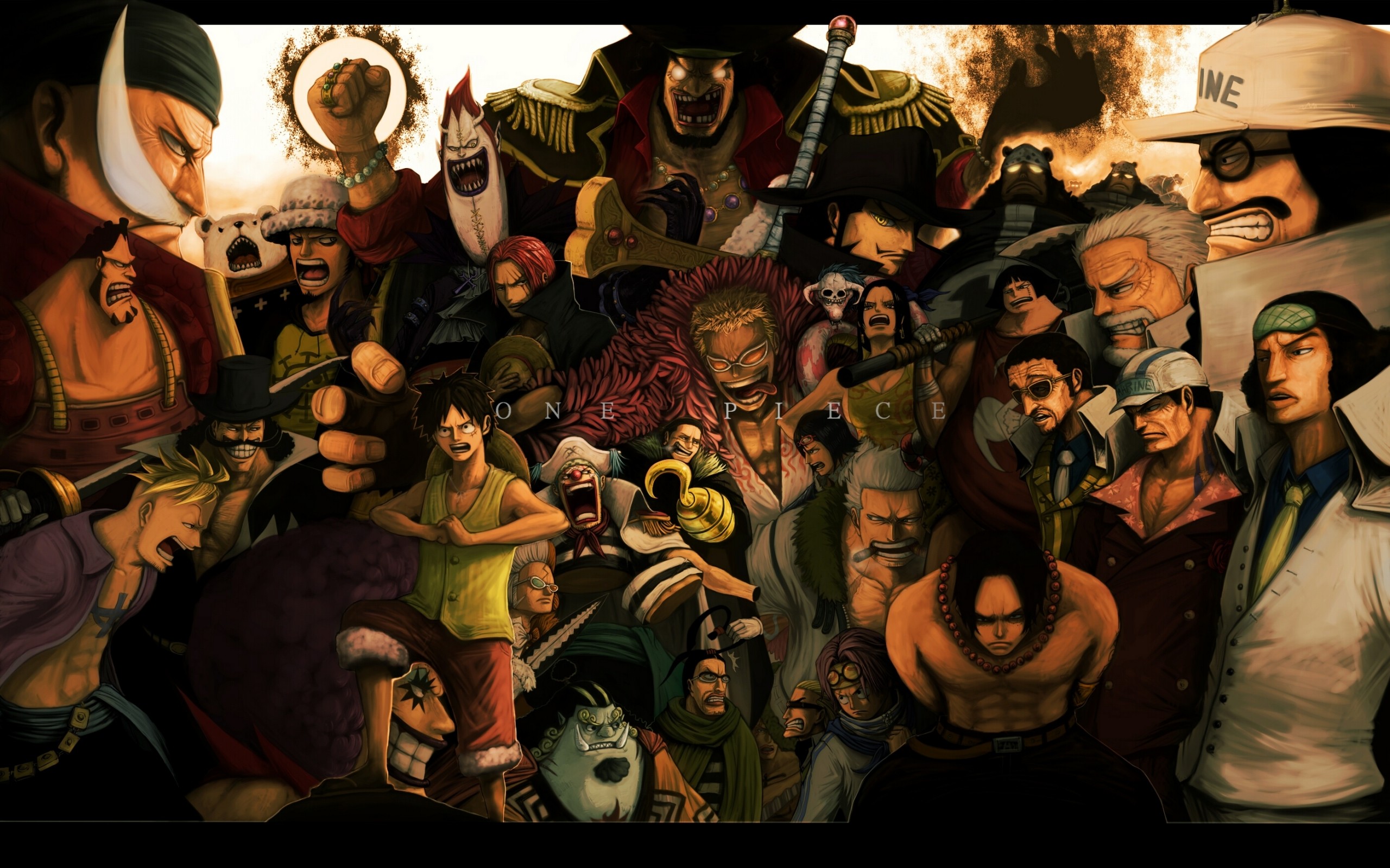 One Piece, Pirati, Marina, Personaggi, Toni scuri, 2K, sfondo Windows 11