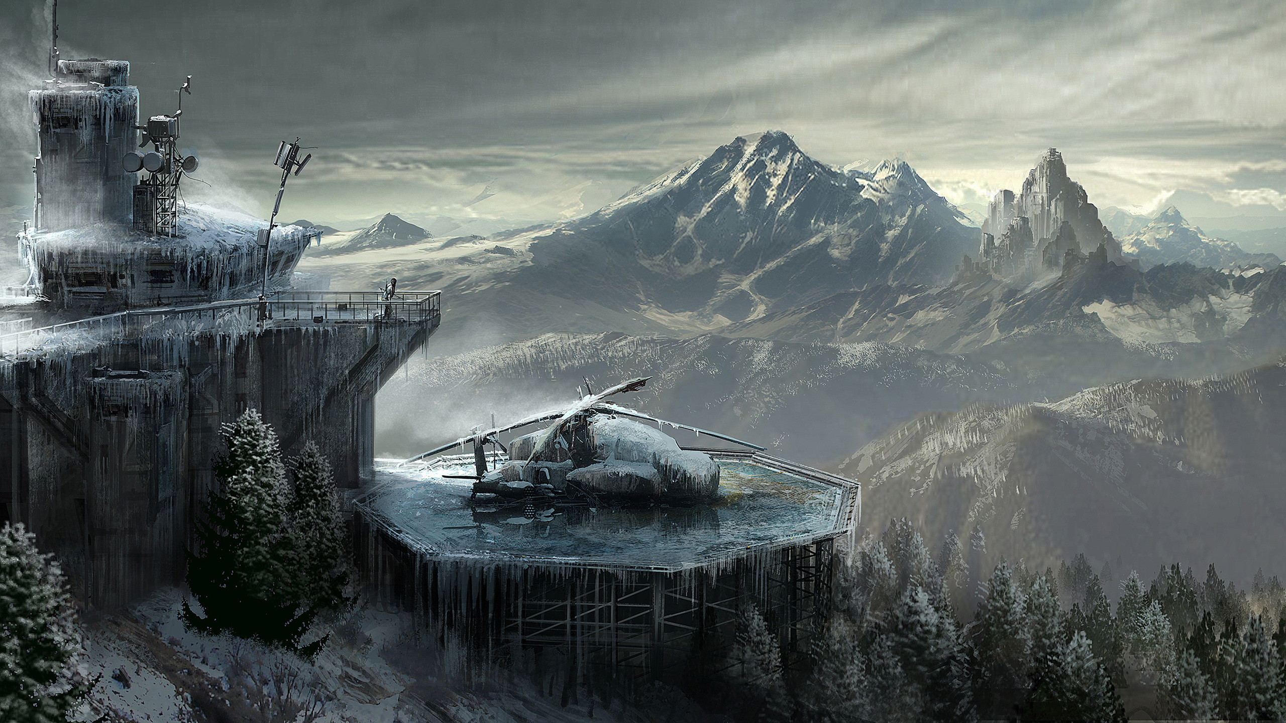 Rise of the Tomb Raider, Siberia, Montagne innevate, Elicottero, Concept art, immagine di sfondo
