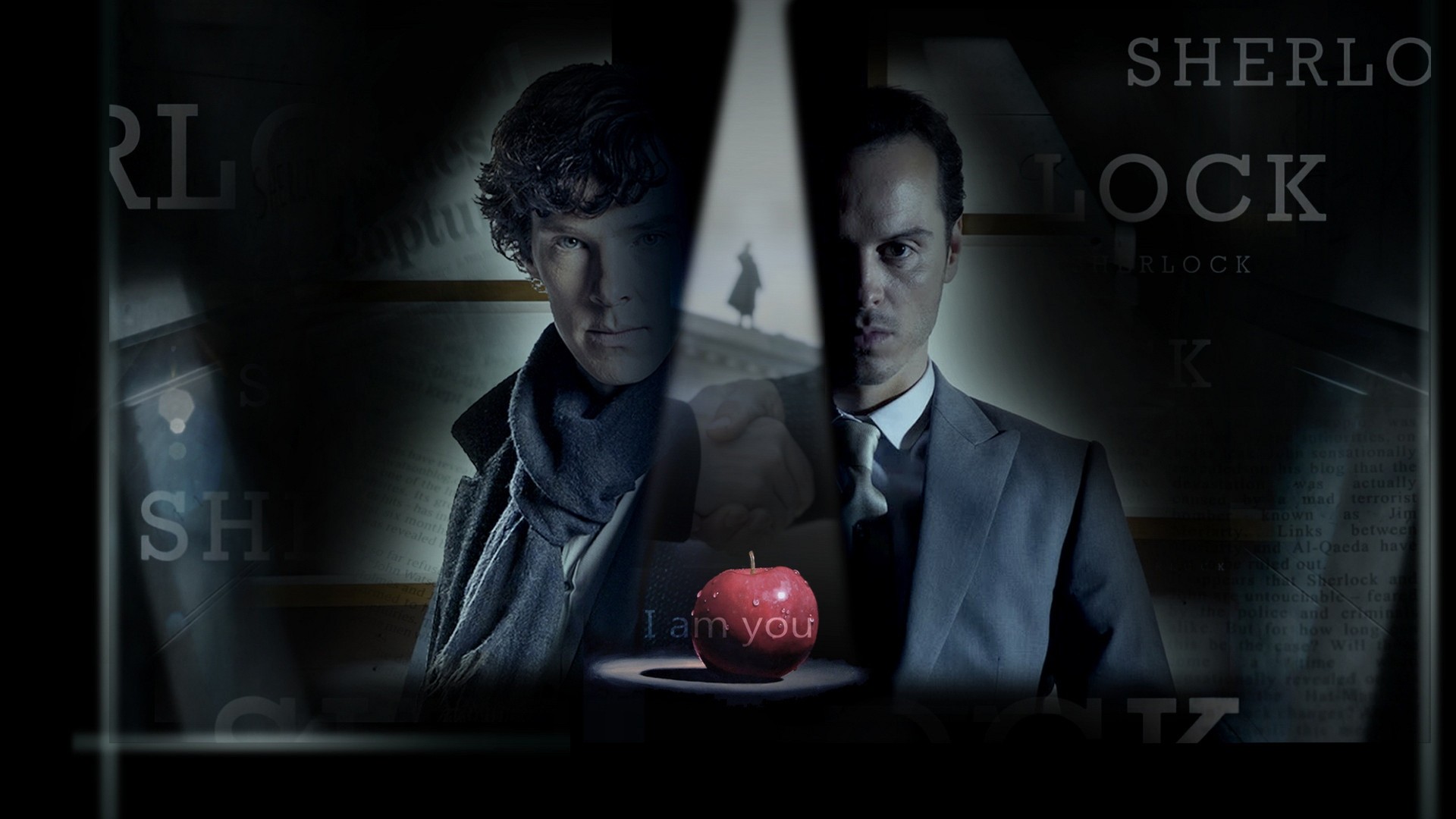 Sherlock, Benedict Cumberbatch, Andrew Scott, Jim Moriarty, Mela, wallpaper desktop Full HD