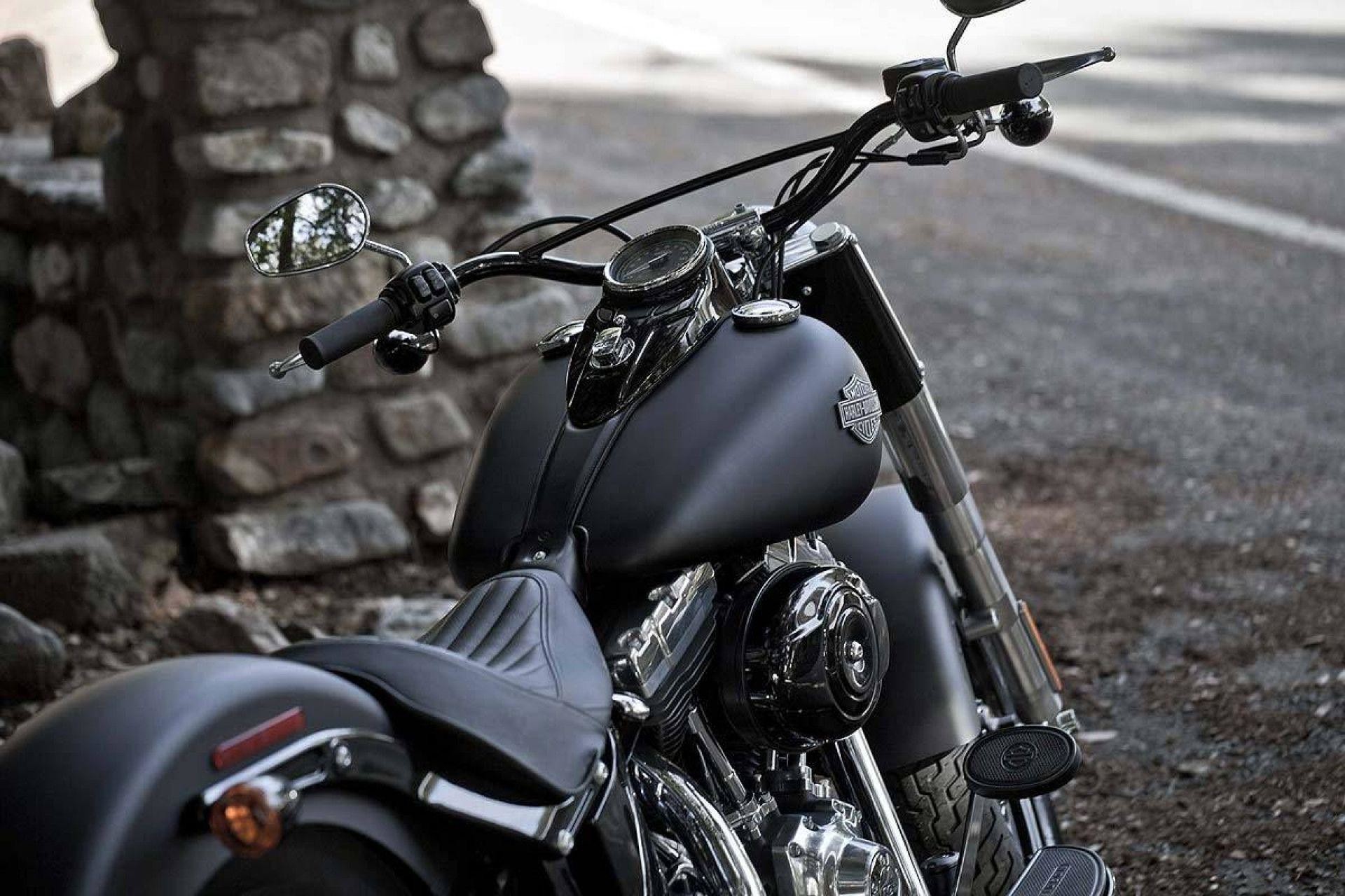 Harley-Davidson Softail Slim, Harley-Davidson, Nero opaco, Manubrio, Moto custom, sfondo Full HD