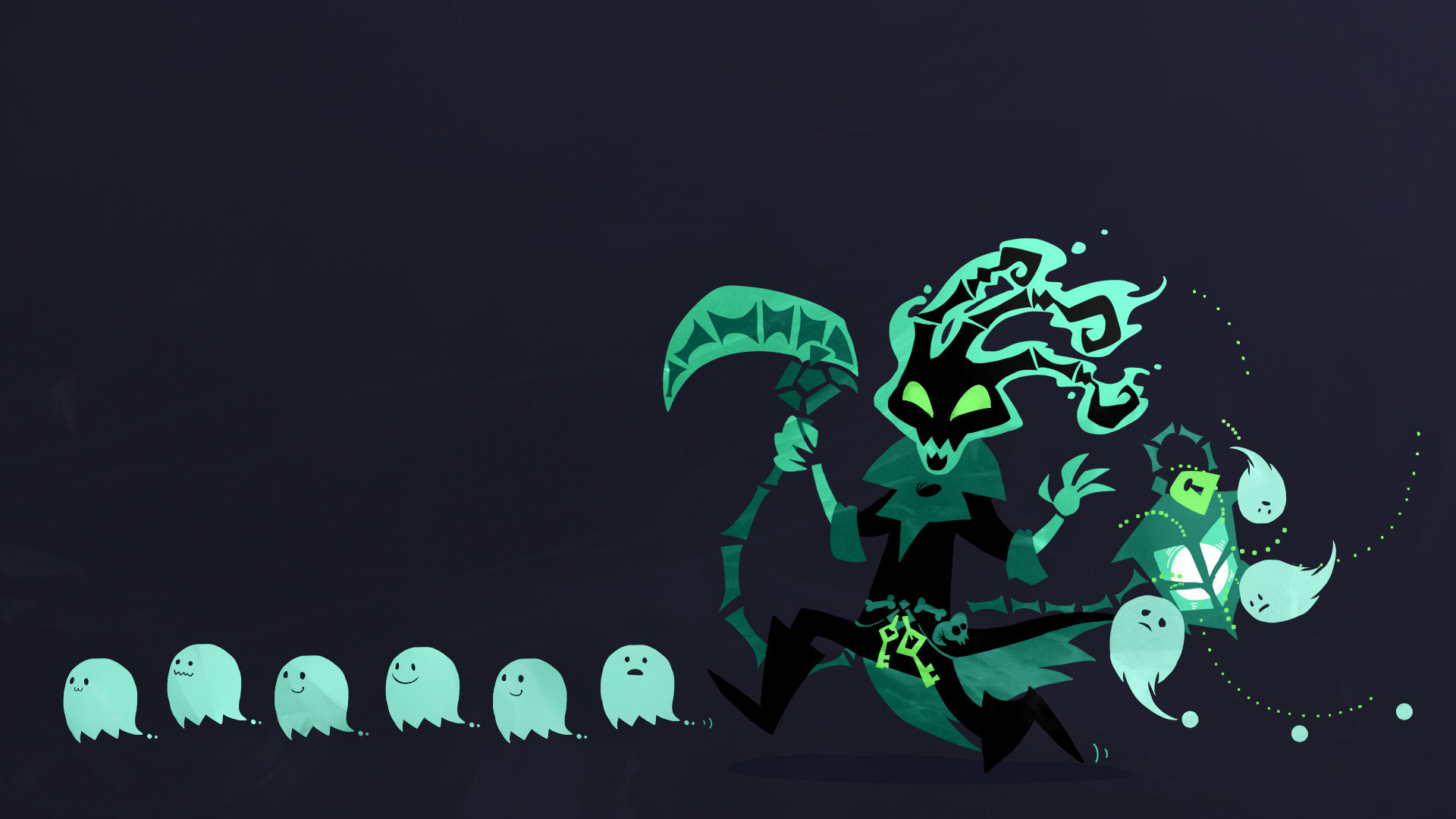 Thresh, League of Legends, Lanterna, Fantasmi, Minimalismo, 16:9 Full HD, sfondo widescreen