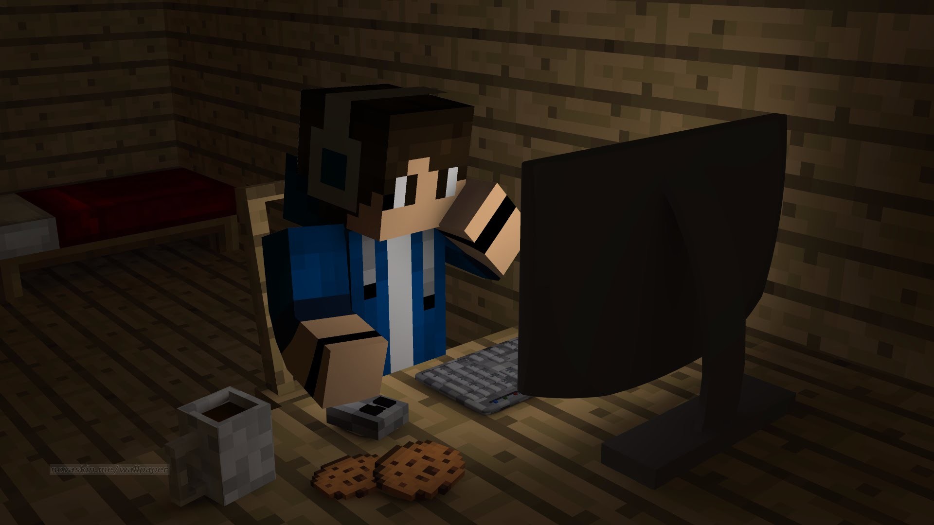 Minecraft, Skin, Computer, Biscotti, Stanza, Full HD, sfondo Windows 11