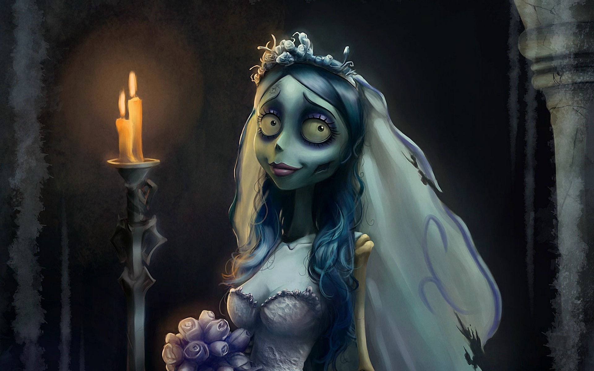 Emily, La sposa cadavere, Tim Burton, Candela, Velo da sposa, Full HD, sfondo per PC e portatile