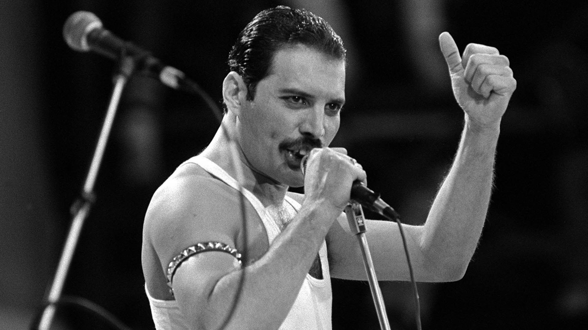 Freddie Mercury, Queen, Pollice alzato, Bianco e nero, Microfono, sfondo per portatile