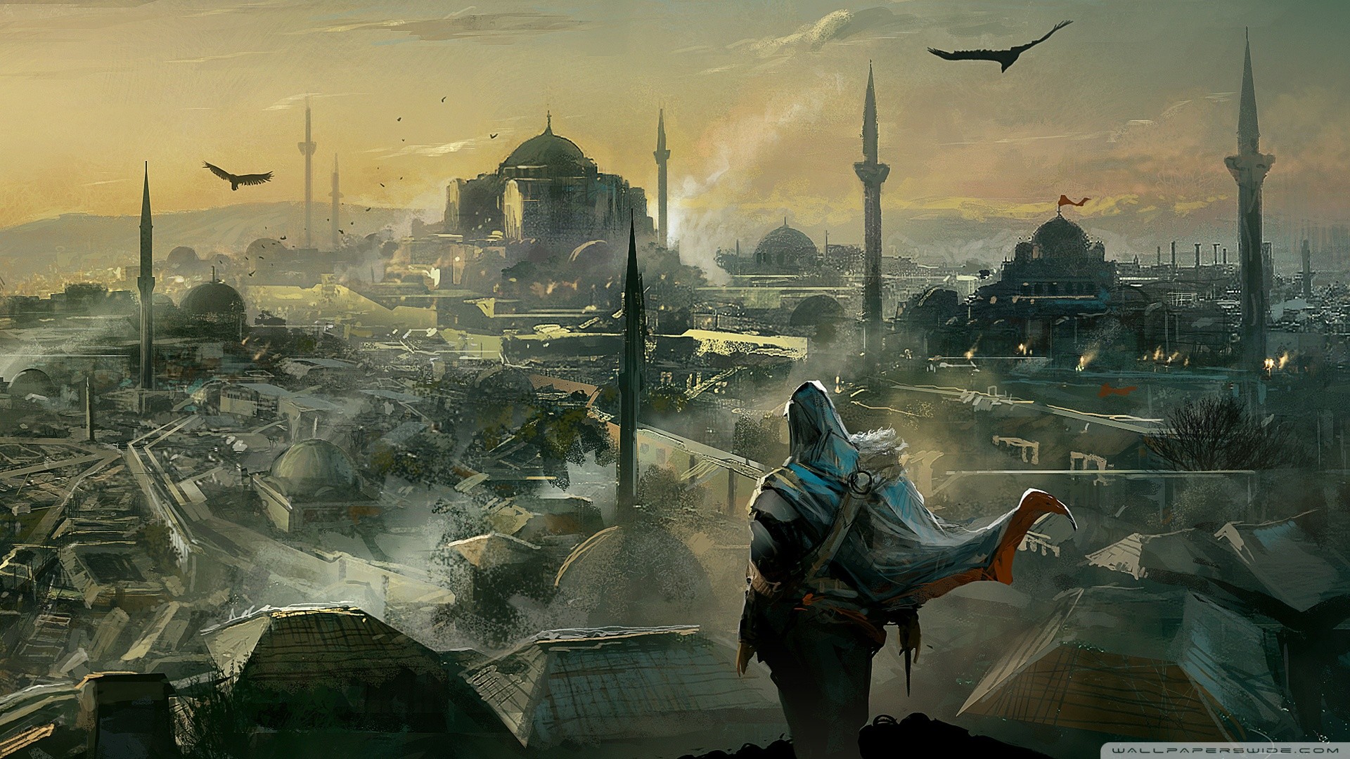 Assassin's Creed Revelations, Ezio Auditore, Costantinopoli, Hagia Sophia, Minareti, Panorama, sfondo Full HD