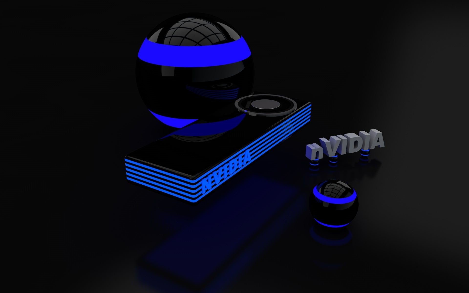 Nvidia, Rendering 3D, Luci blu, Sfera, Sfondo nero, 16:10 Full HD, wallpaper widescreen