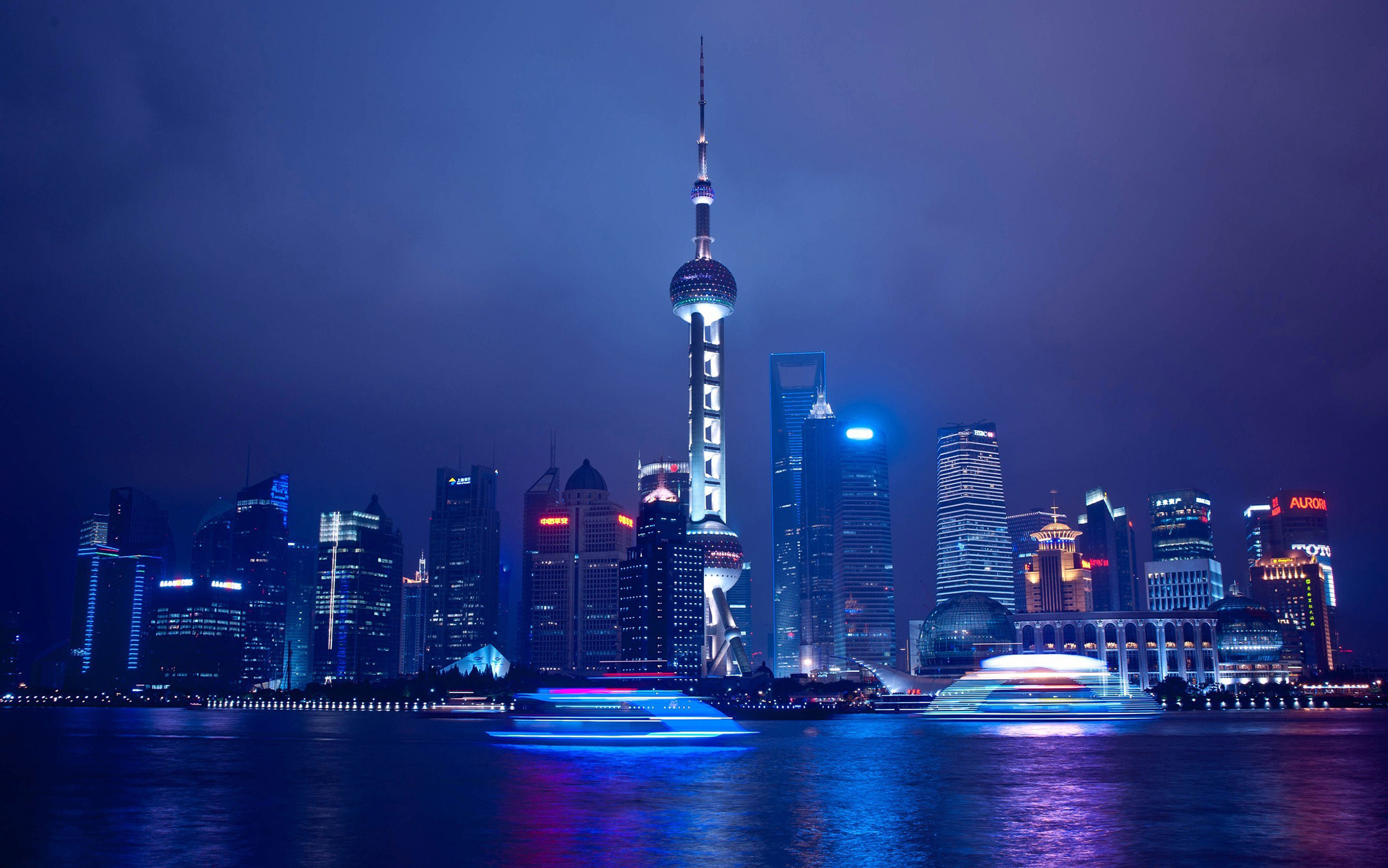 Shanghai, Oriental Pearl Tower, Pudong, Notte, Full HD, sfondo Windows 10