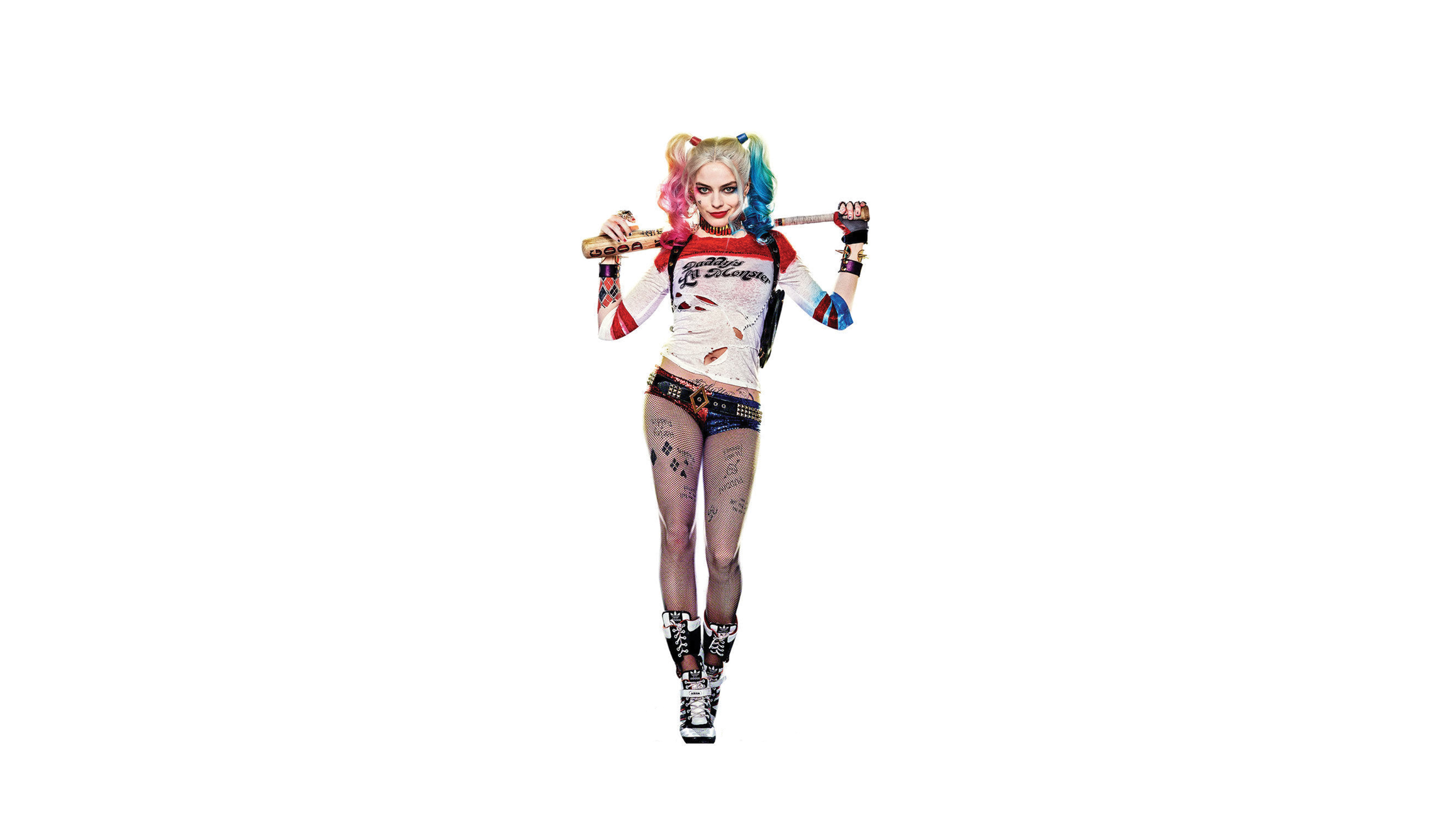 Harley Quinn, Margot Robbie, Suicide Squad, Sfondo bianco, 4K, wallpaper per portatile