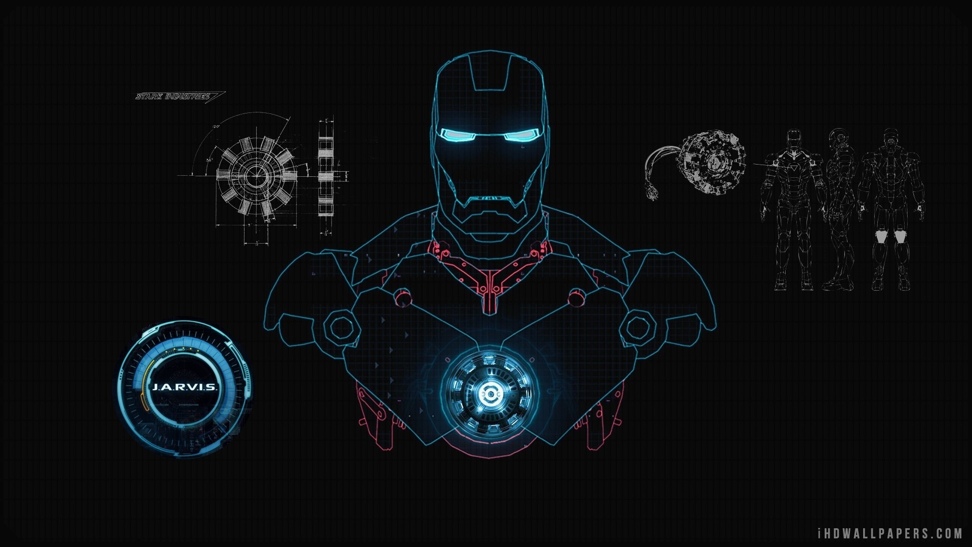 Iron Man, J.A.R.V.I.S., Progetto, Ologramma, Blu, Full HD, sfondo per portatile