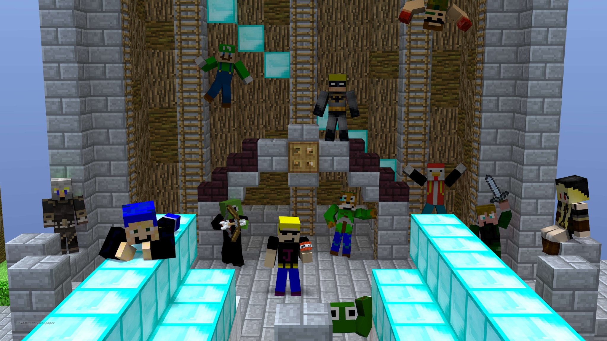 Minecraft, Skin, Castello, Blocchi di diamante, Gruppo, Full HD, sfondo per portatile