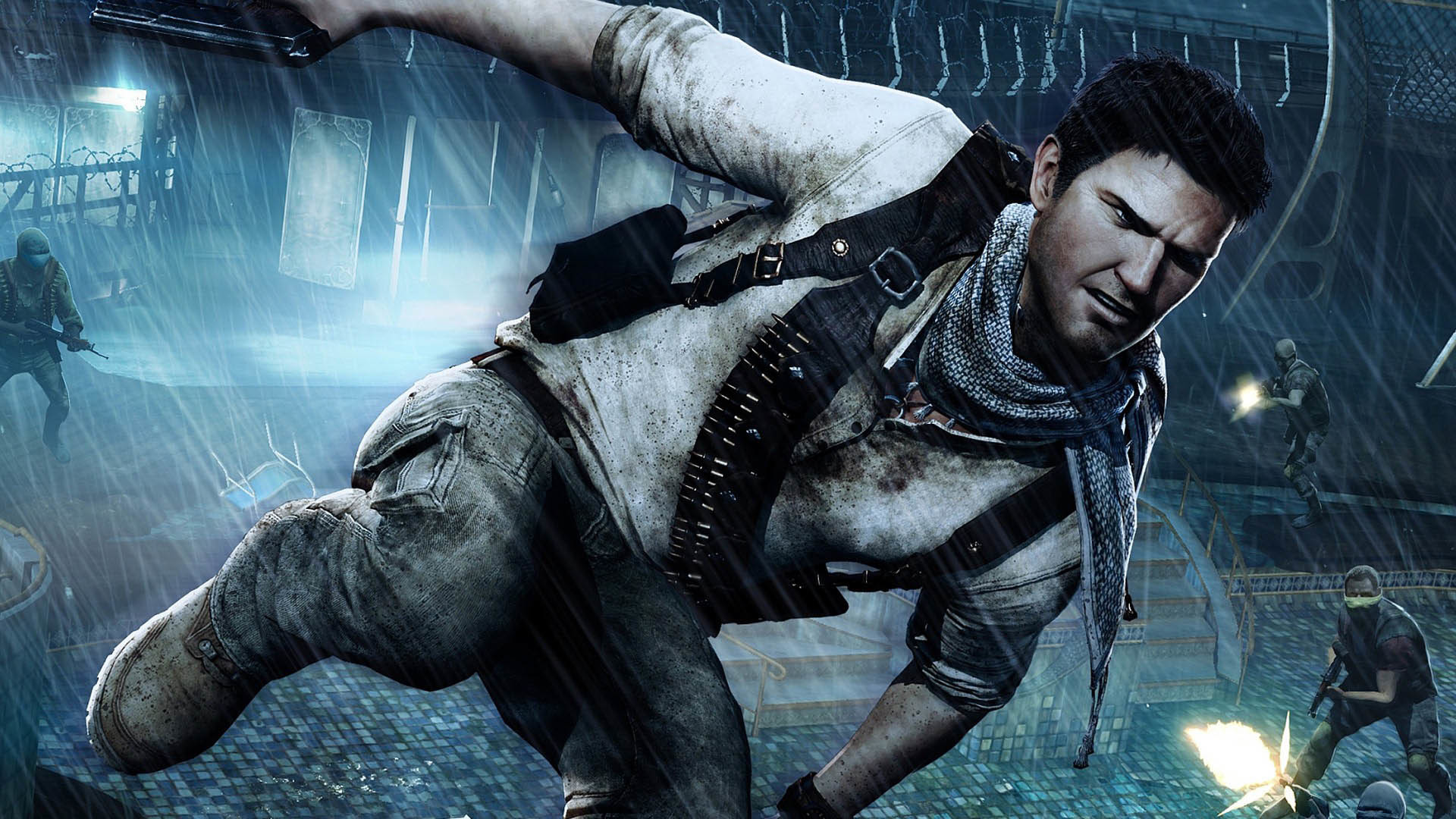 Nathan Drake, Uncharted 4, Azione, Pioggia, Full HD, sfondo Windows 11
