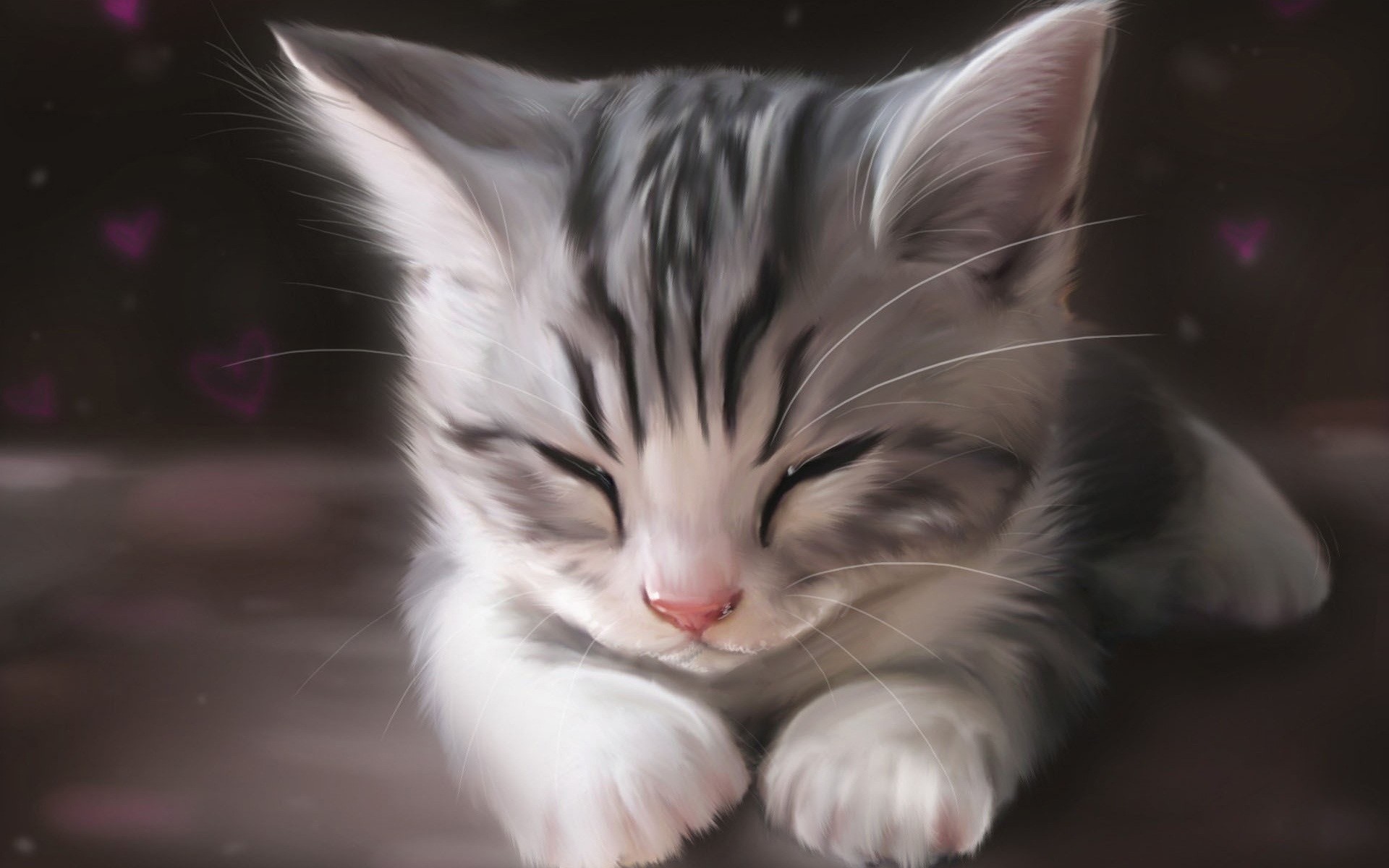 Gattino, Gatto tigrato, Sonno, Pittura digitale, 1920x1200, sfondo per PC
