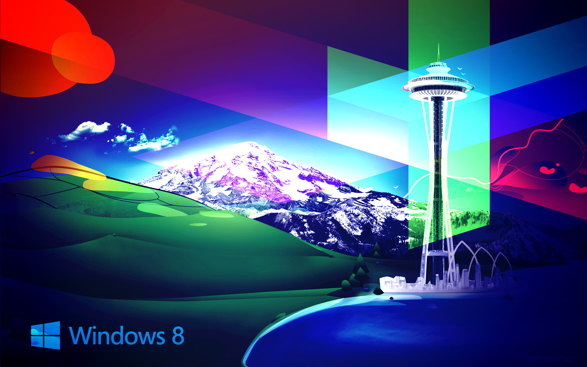 Windows 8, Space Needle, Seattle, Mount Rainier, 1920x1200, immagine di sfondo
